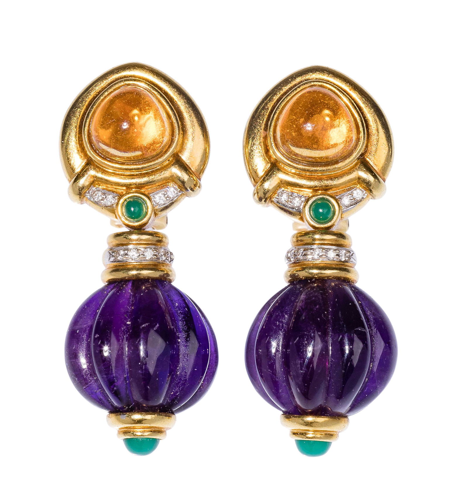 18k Yellow Gold, Semi-Precious Gemstone and Diamond Pierced Earrings (1 of 1)