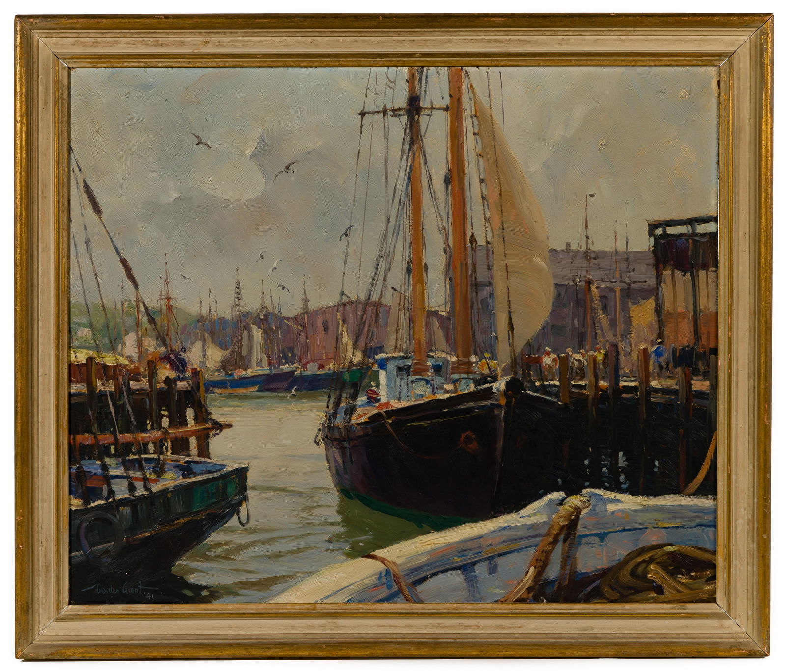 Gordon Hope Grant (American, 1875-1962) 'Gloucester Docks' Oil on Masonite (1 of 6)