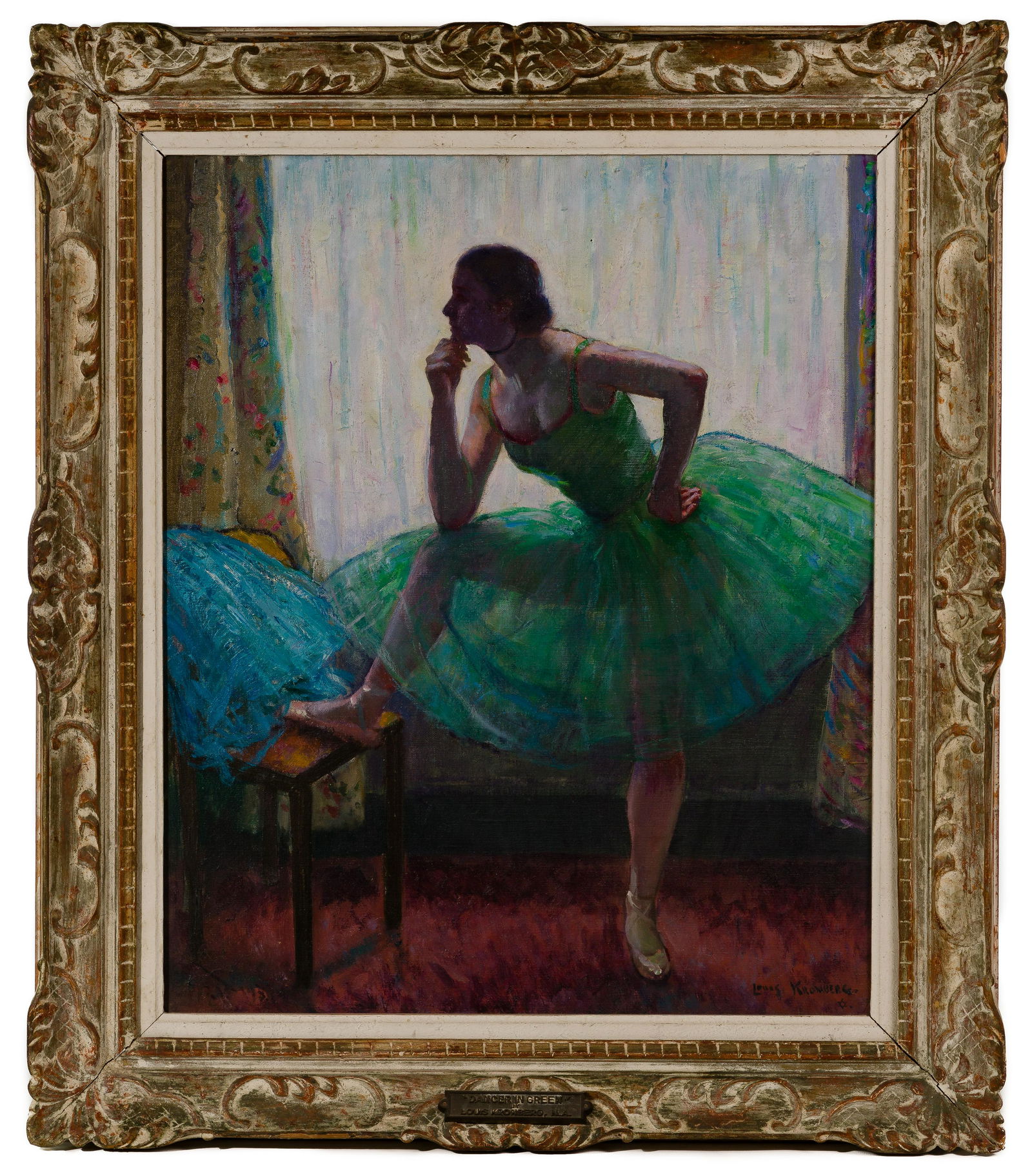 Louis Kronberg (American, 1872-1965) 'Dancer in Green' Oil on Canvas (1 of 10)