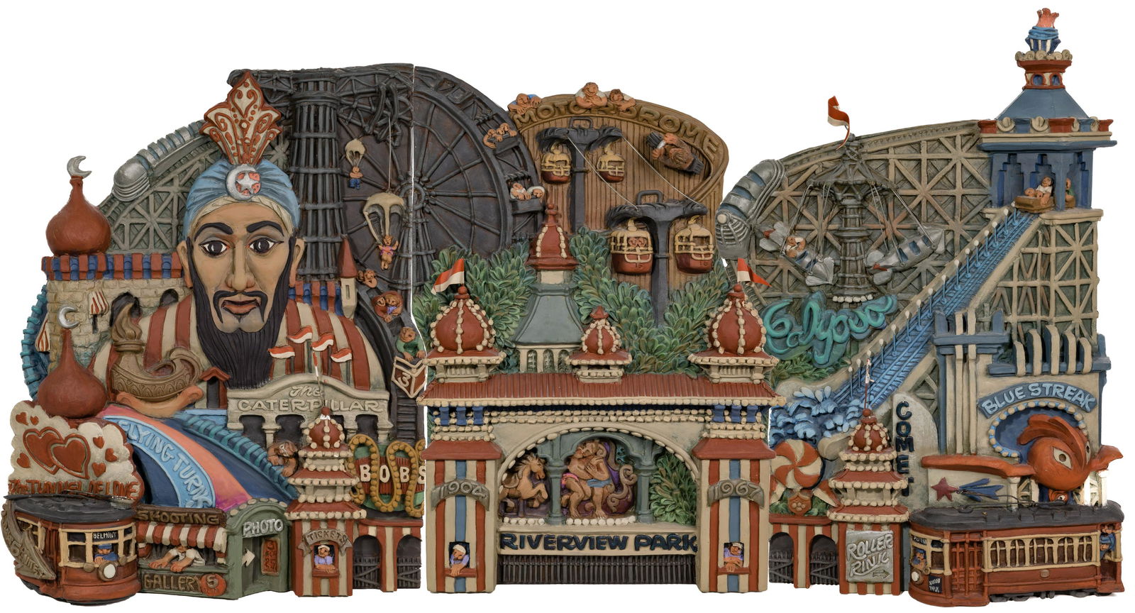 Alice 'Zani' Jacobsen (American, 20th Century) 'Riverview Amusement Park' Plaster Relief Triptych (1 of 20)
