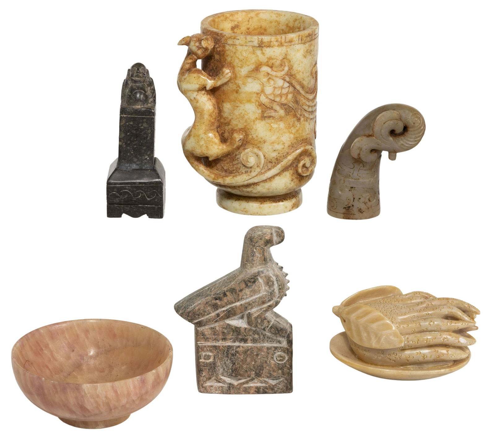 Chinese Carved Jade and Hardstone Object Assortment (1 of 6)