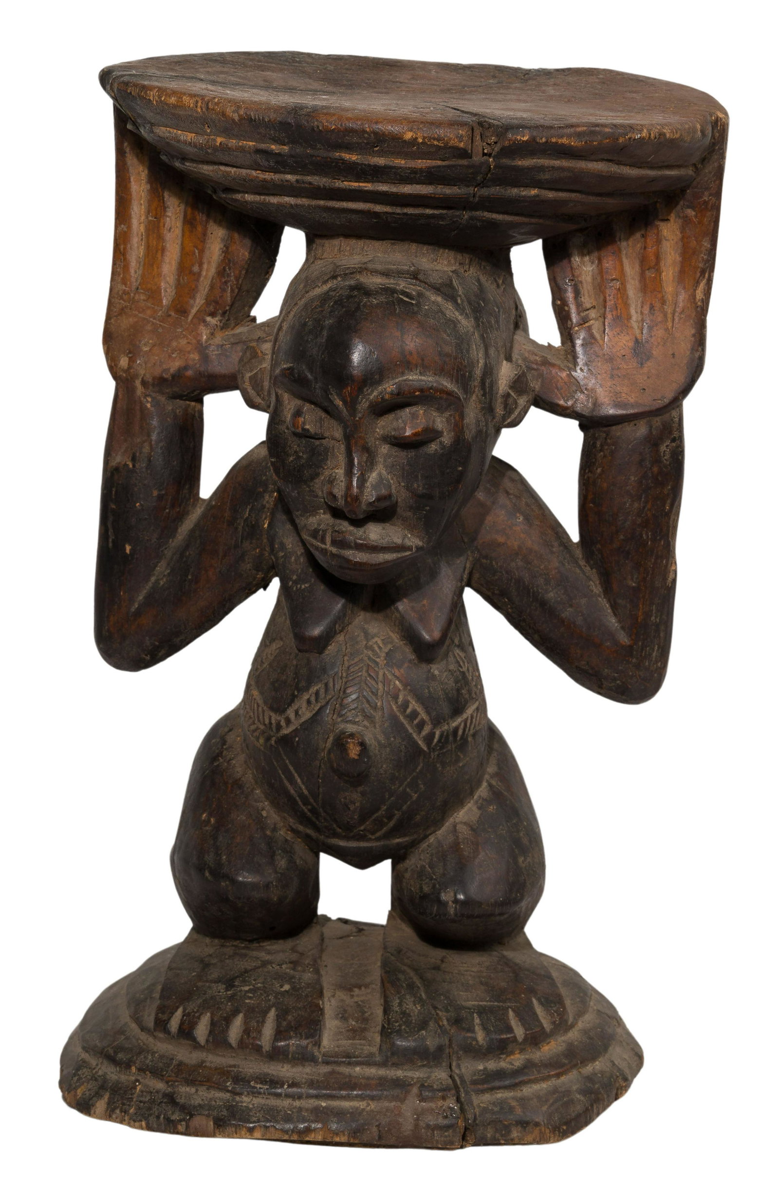 African Baluba Carved Wood Stool (1 of 4)