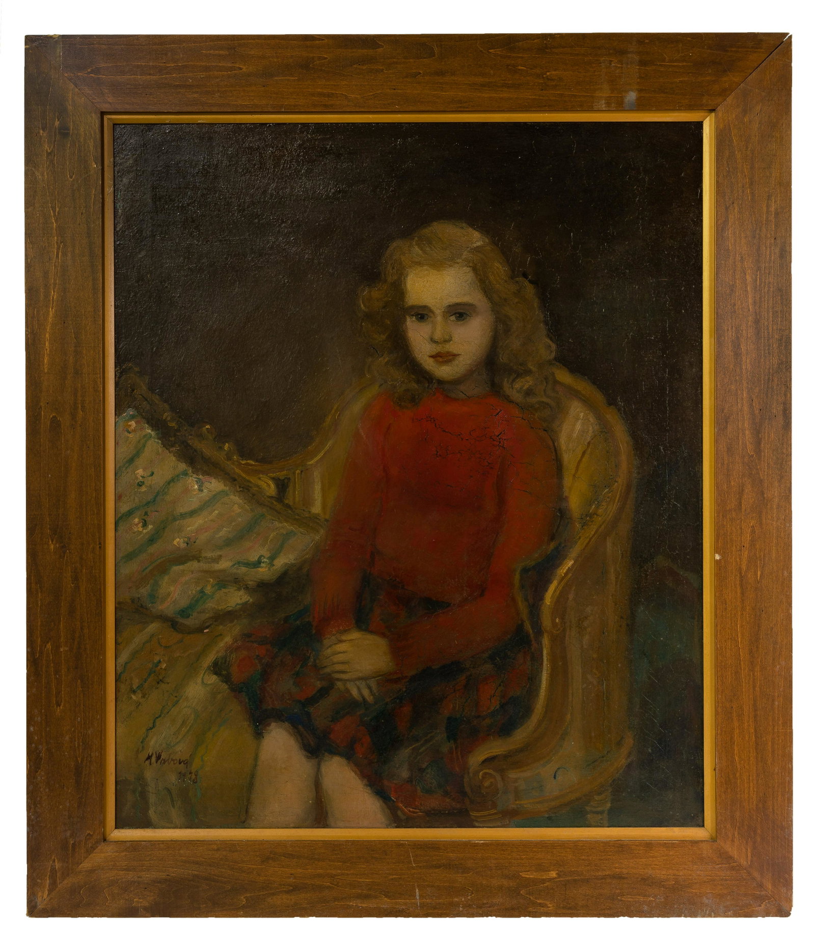 Miloslava Vrbova (Czechoslovakian, 1909-1991) Oil on Canvas: Miloslava Vrbova (Czechoslovakian, 1909-1991) Oil on Canvas 1948, signed and dated lower left, portrait of seated figure; stained natural wood frame Provenance: The Estate of George 'Yorgo' Demetrakop