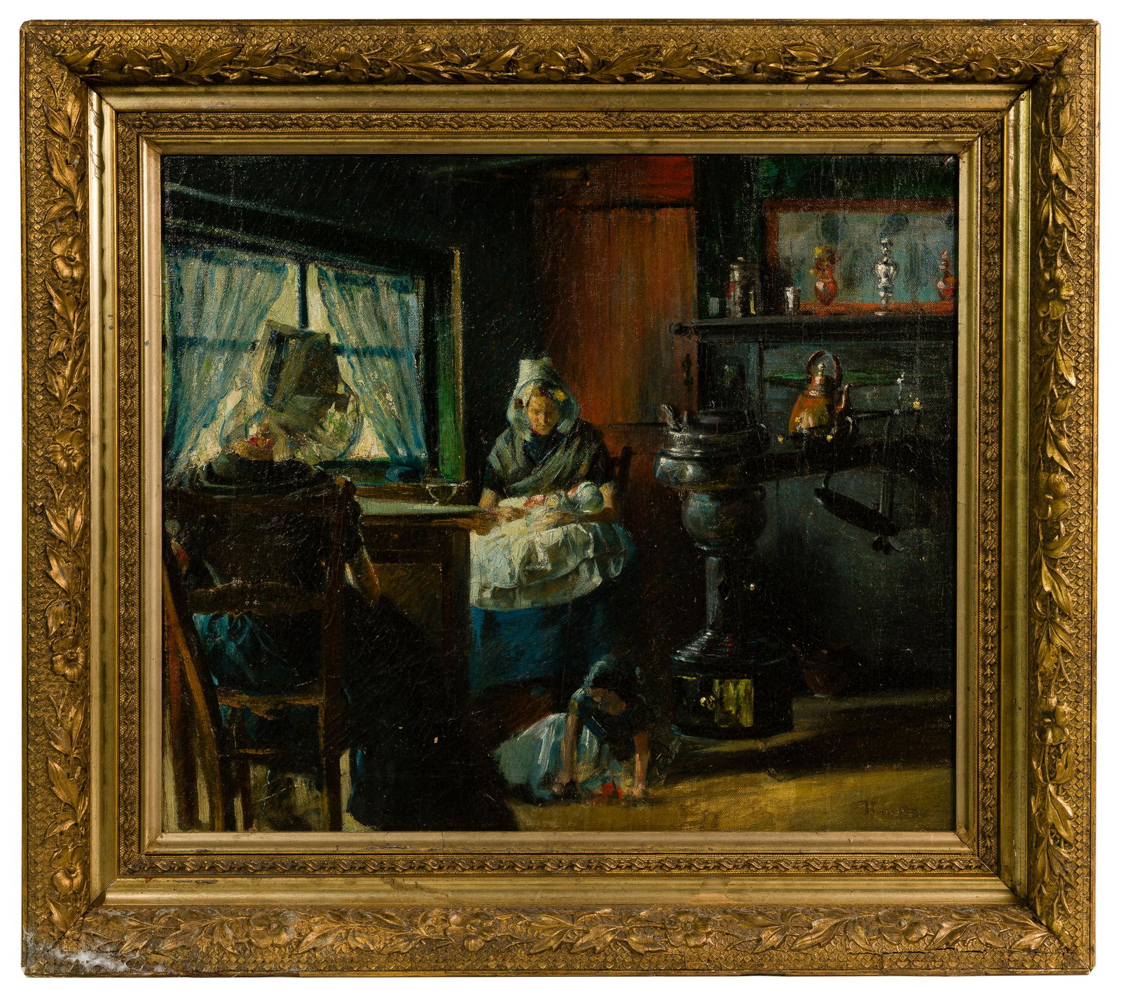 Unknown Artist (Dutch School, 19th Century) Oil on Canvas: Unknown Artist (Dutch School, 19th Century) Oil on Canvas Undated, illegibly signed lower right, interior genre scene; gold tone wood frame Provenance: The Estate of George 'Yorgo' Demetrakopoulos; pr