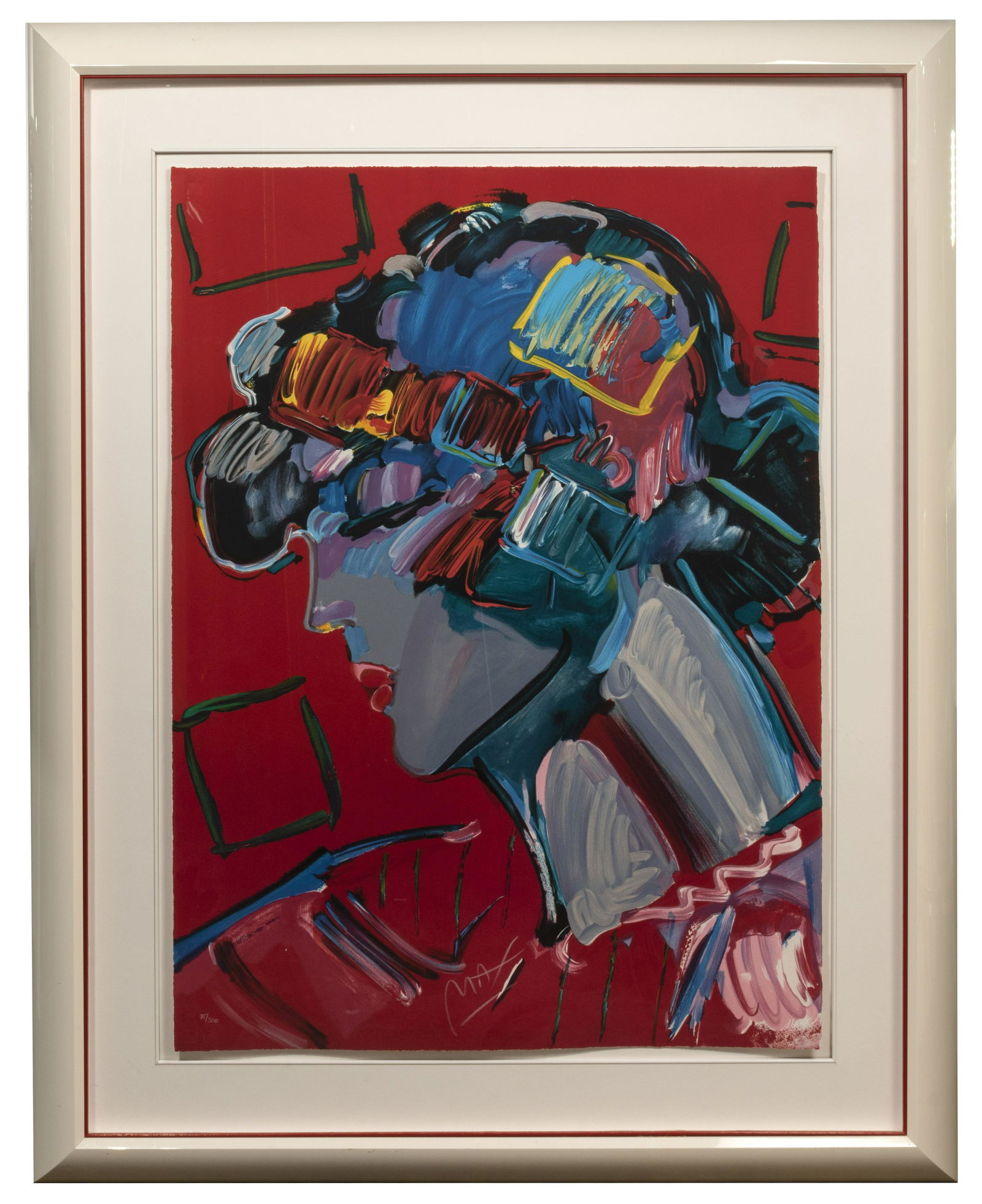 Peter Max (German / American, b.1937) 'Crimson Lady' Lithograph: Peter Max (German / American, b.1937) 'Crimson Lady' Lithograph Undated, signed at lower center, pencil #75/300 lower left; printed to the edges of the sheet, having American Atelier and Circle Fine A