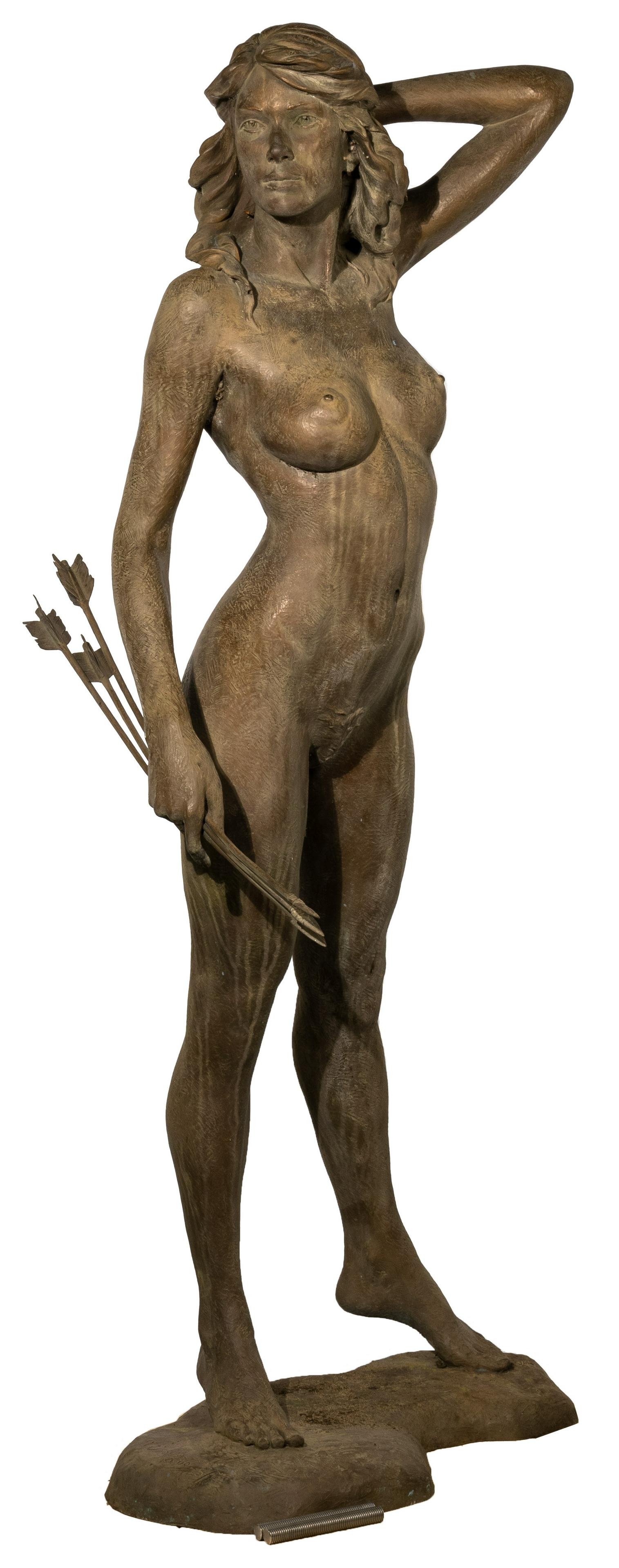 Victor Issa (American, b.1954) 'Diana the Huntress' Bronze Sculpture: Victor Issa (American, b.1954) 'Diana the Huntress' Bronze Sculpture 2006, signed 'V. Issa', #5/6; patinated bronze sculpture of Diana the Huntress with left arm holding her hair and right hand holdin