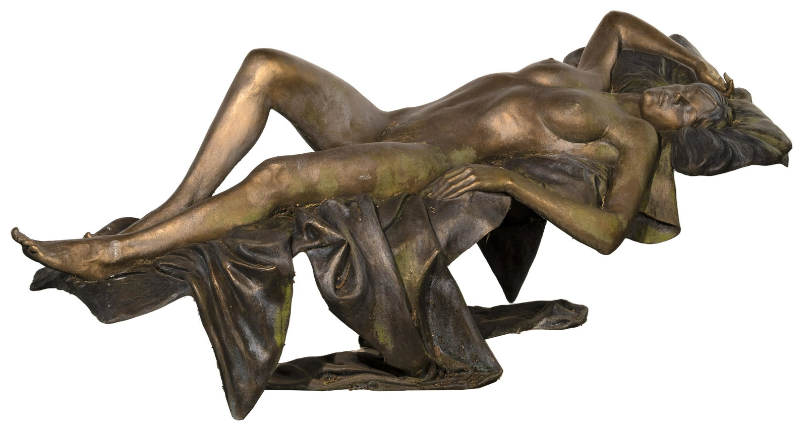 Victor Issa (American, b.1954) 'Serenity' Bronze Sculpture: Victor Issa (American, b.1954) 'Serenity' Bronze Sculpture 2014, signed 'V. Issa', #2/6, patinated bronze sculpture of a recumbent female nude with an arm stretched backwards and the other at her side