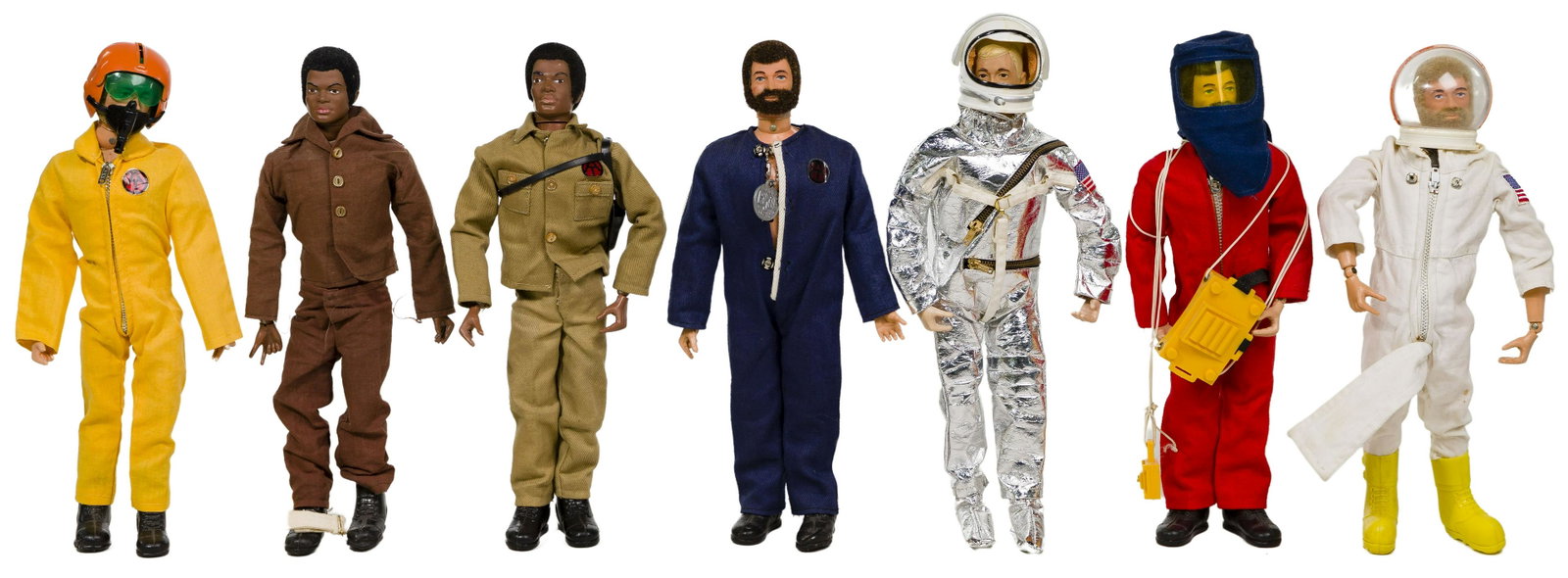 1964 Hasbro GI Joe Action Figures: 1964 Hasbro GI Joe Action Figures (7) figures from the Adventure Team including talking commander; accessories; all bodies marked 1964; some clothes marked 'Hong Kong' or 'Taiwan' Property from: a Oak