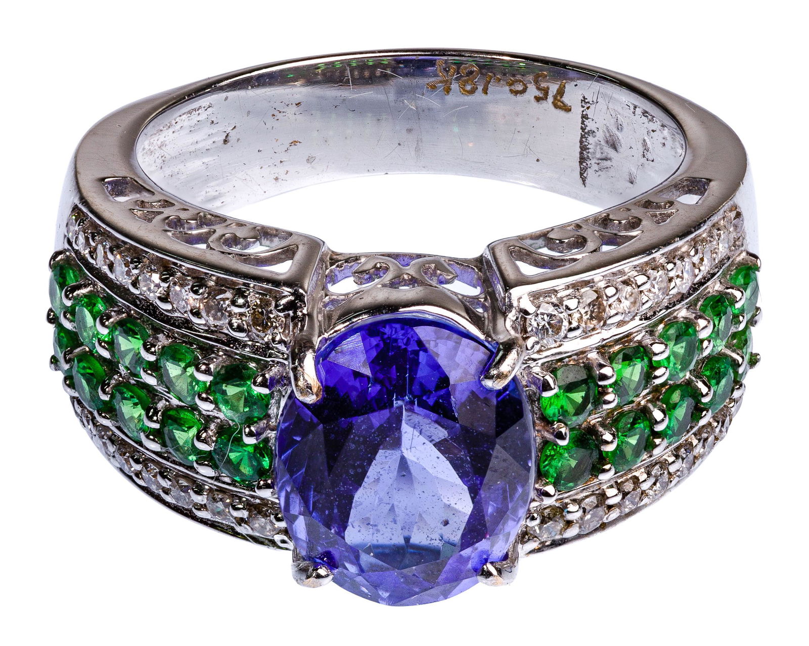 18k Yellow Gold, Semi-Precious Gemstone and Diamond Ring (1 of 3)