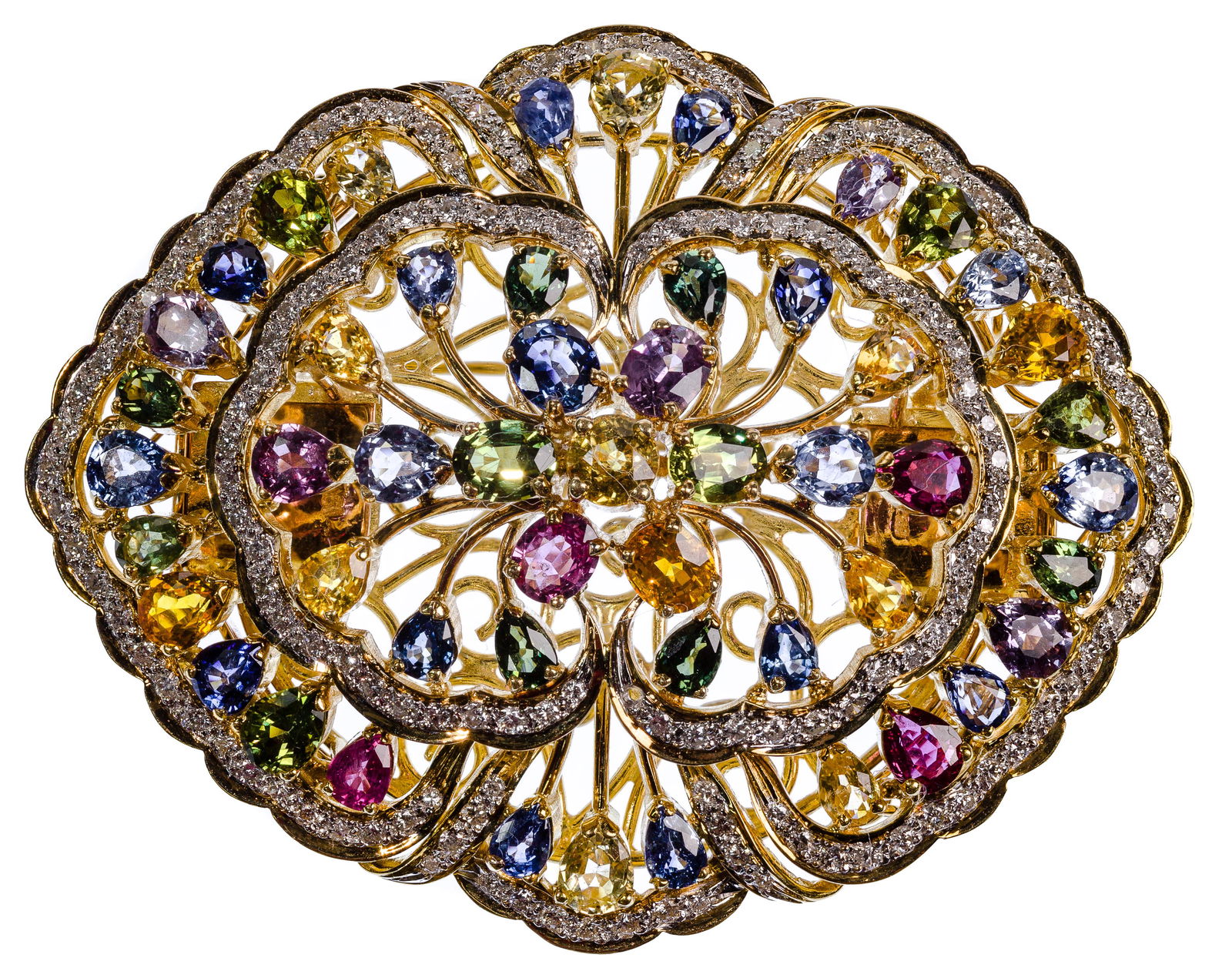 18k Yellow Gold, Sapphire and Diamond Brooch (1 of 4)