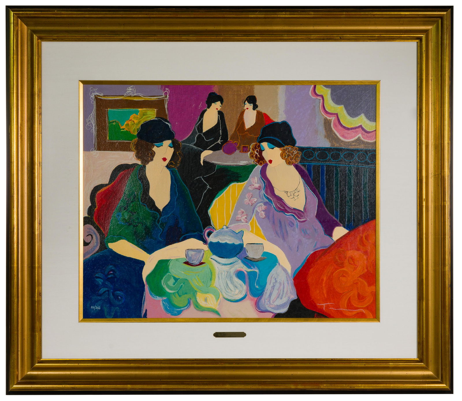 Itzchak Tarkay (Israeli, 1935-2012) 'Sisters at Tea' Serigraph (1 of 3)