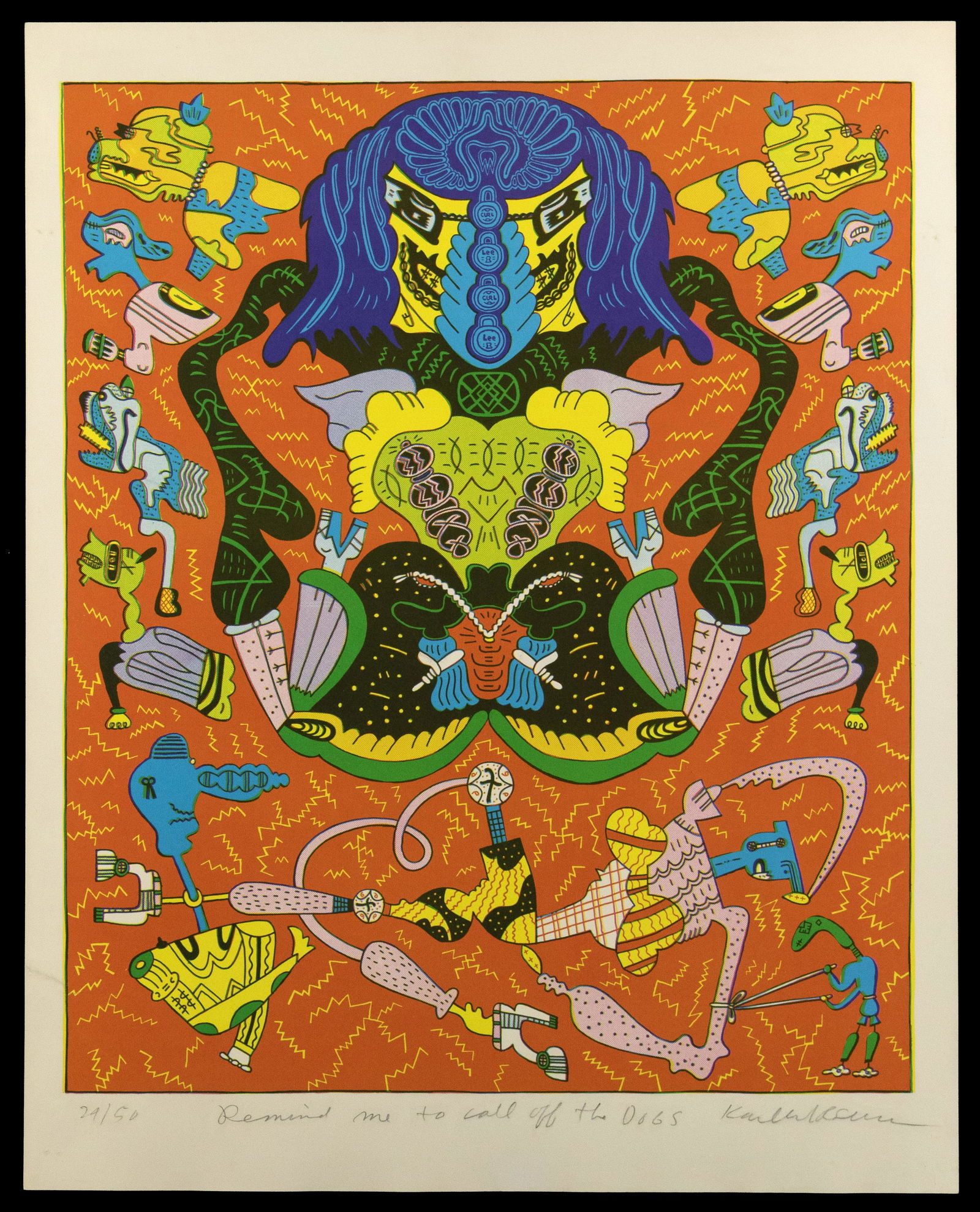Karl Wirsum (American, 1939-2021) 'Remind Me To Call Off The Dogs' Serigraph (1 of 3)