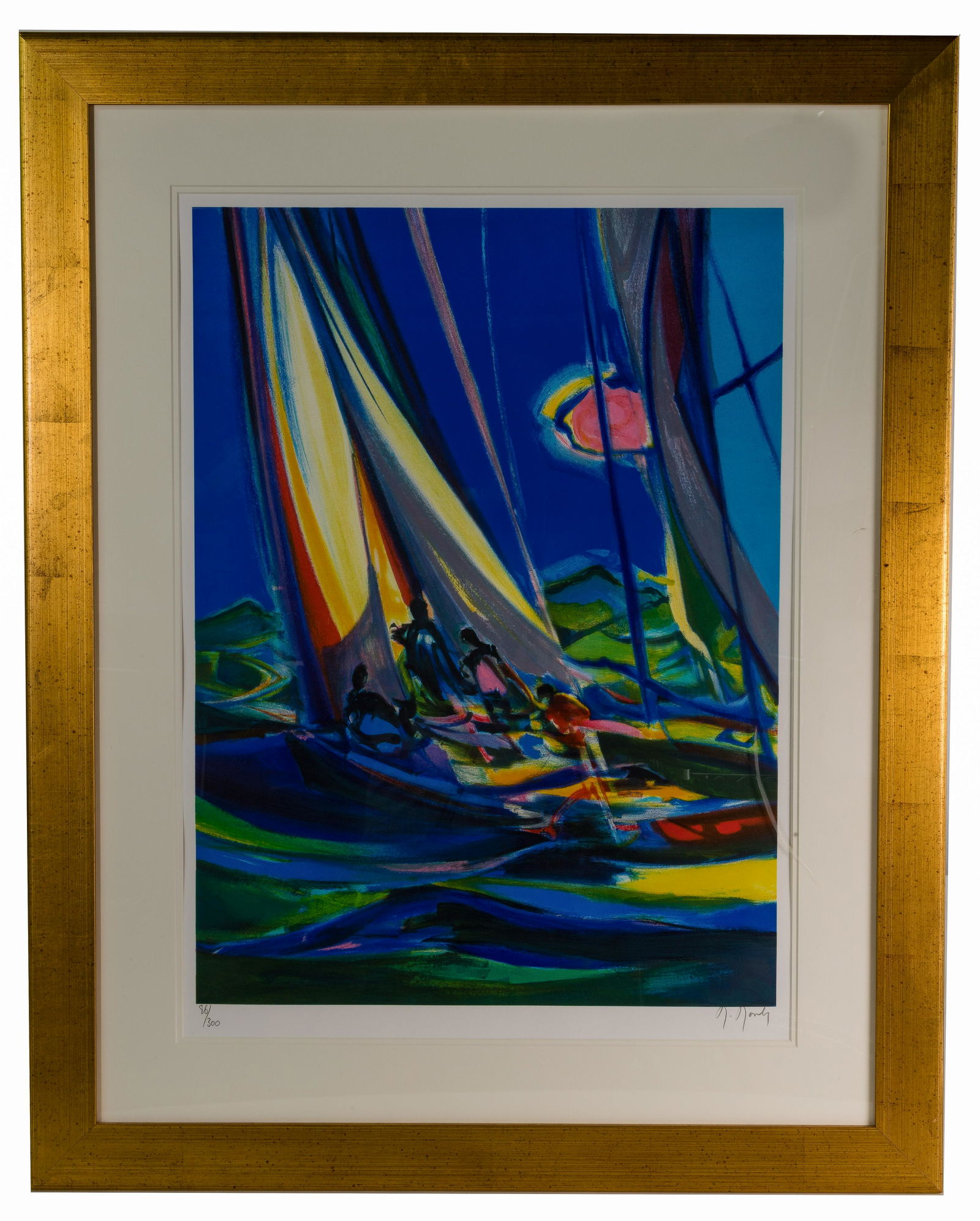Marcel Mouly (French, 1918-2008) 'Yachtmen au Ciel Bleu' Lithograph (1 of 3)