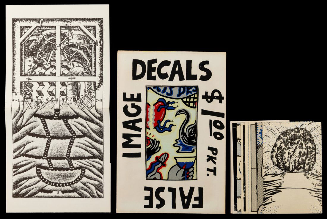 'False Image' Decal and Postcard Assortment: 'False Image' Decal and Postcard Assortment (3) sets of commercially printed artworks by Chicago artists Christina Ramberg, Roger Brown, Eleanor Dube, Philip Hanson and Art Green, including set of (8)