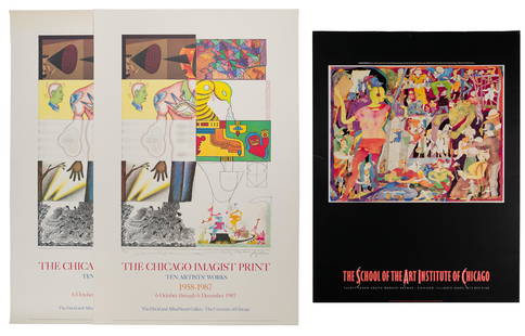 Artists Signed 'The Chicago Imagist Print' Poster: Artists Signed 'The Chicago Imagist Print' Poster 1987, #30/250 and pencil signed below the 'Exquisite Corpse' image by Jim Nutt, Art Green, Ed Paschke, Suellen Rocca, Barbara Rossi, Karl Wirsum,