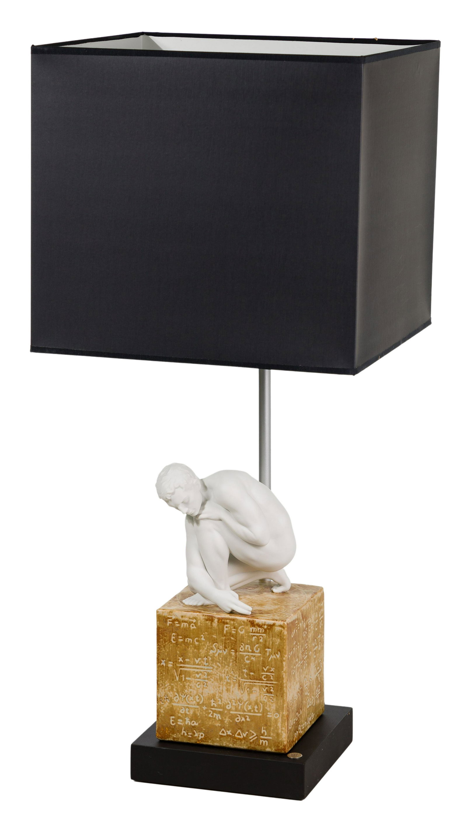 Lladro #3058 'Scientia' Figurine Lamp: Lladro #3058 'Scientia' Figurine Lamp Matte figure having back wood base, retired, designed by Ernest Massuet, marked on top corner of base, including original packaging Height: 26 1/2 inches, Width: 