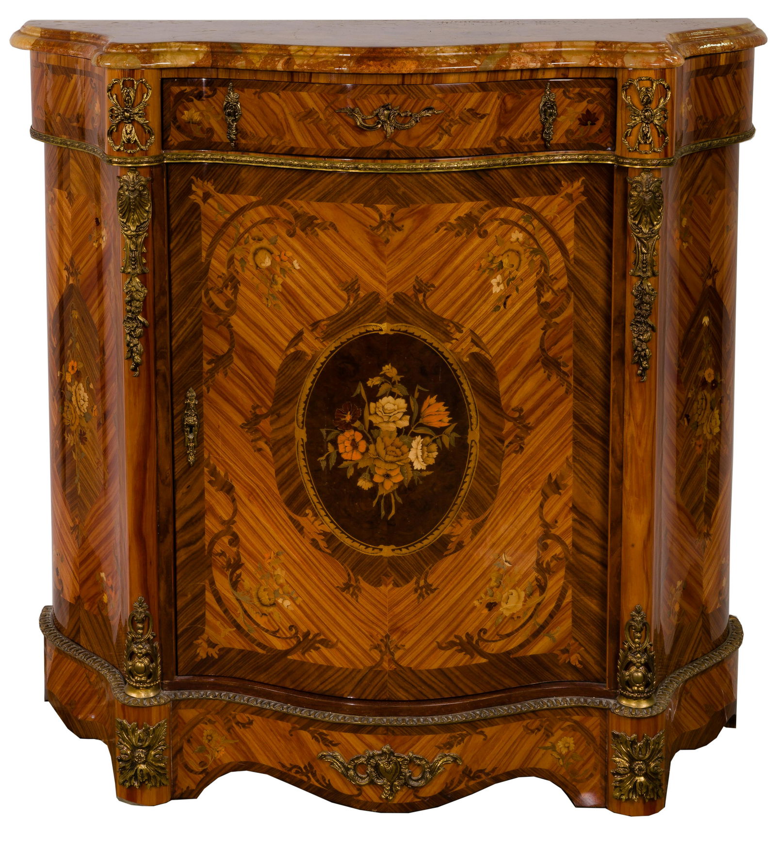 Fruitwood Marquetry Inlay Cabinet (1 of 3)