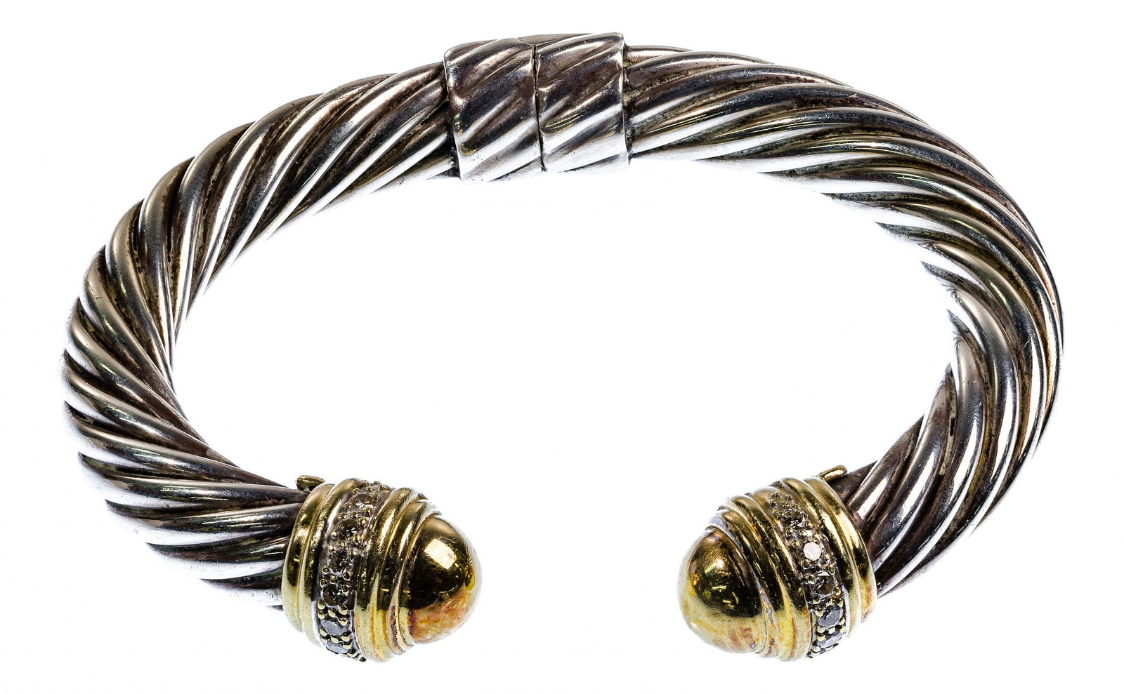 David Yurman 18k Gold, Sterling Silver and Diamond Cable Cuff Bracelet (1 of 2)