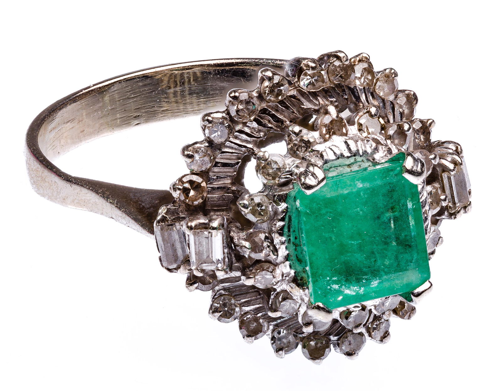 14k White Gold, Emerald and Diamond Ring (1 of 2)