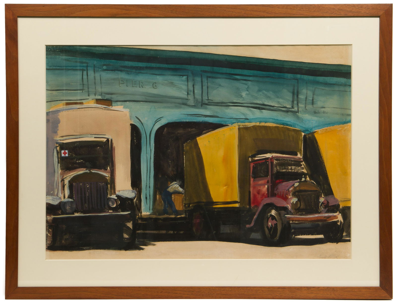 Saul Levine (American, 1915-1995) 'Pier Six' Watercolor (1 of 3)