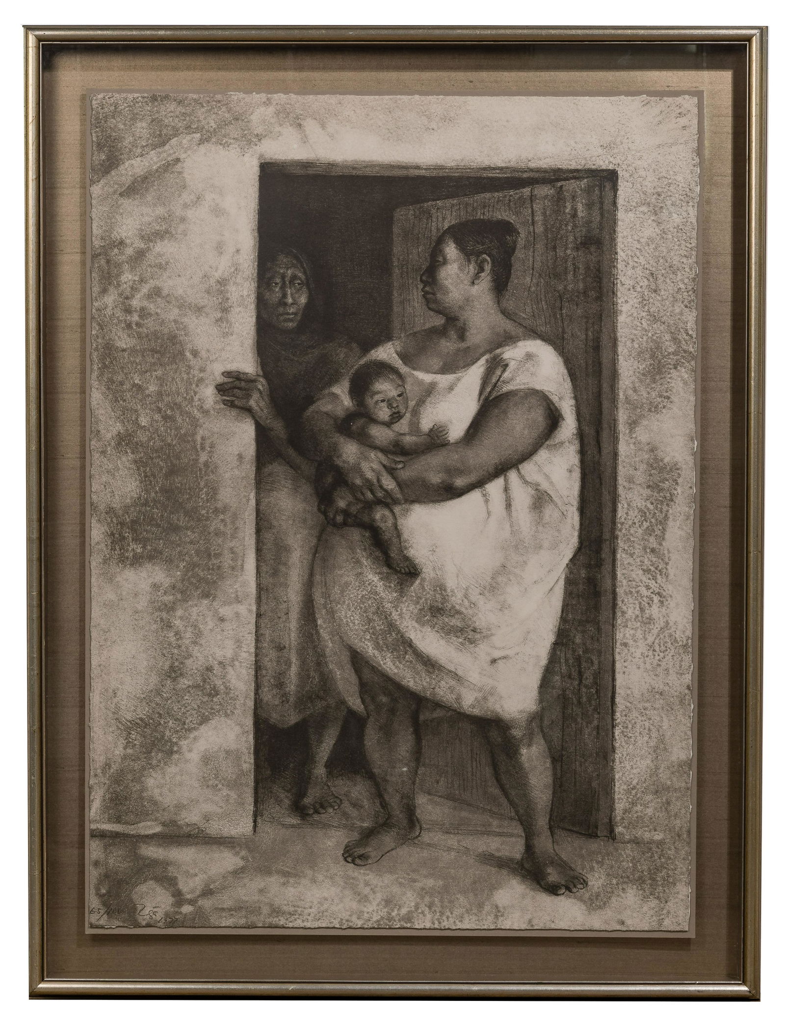 Francisco Zuniga (Mexican, 1912-1998) 'Mujeres con Nina en la Puerta' Lithograph (1 of 3)