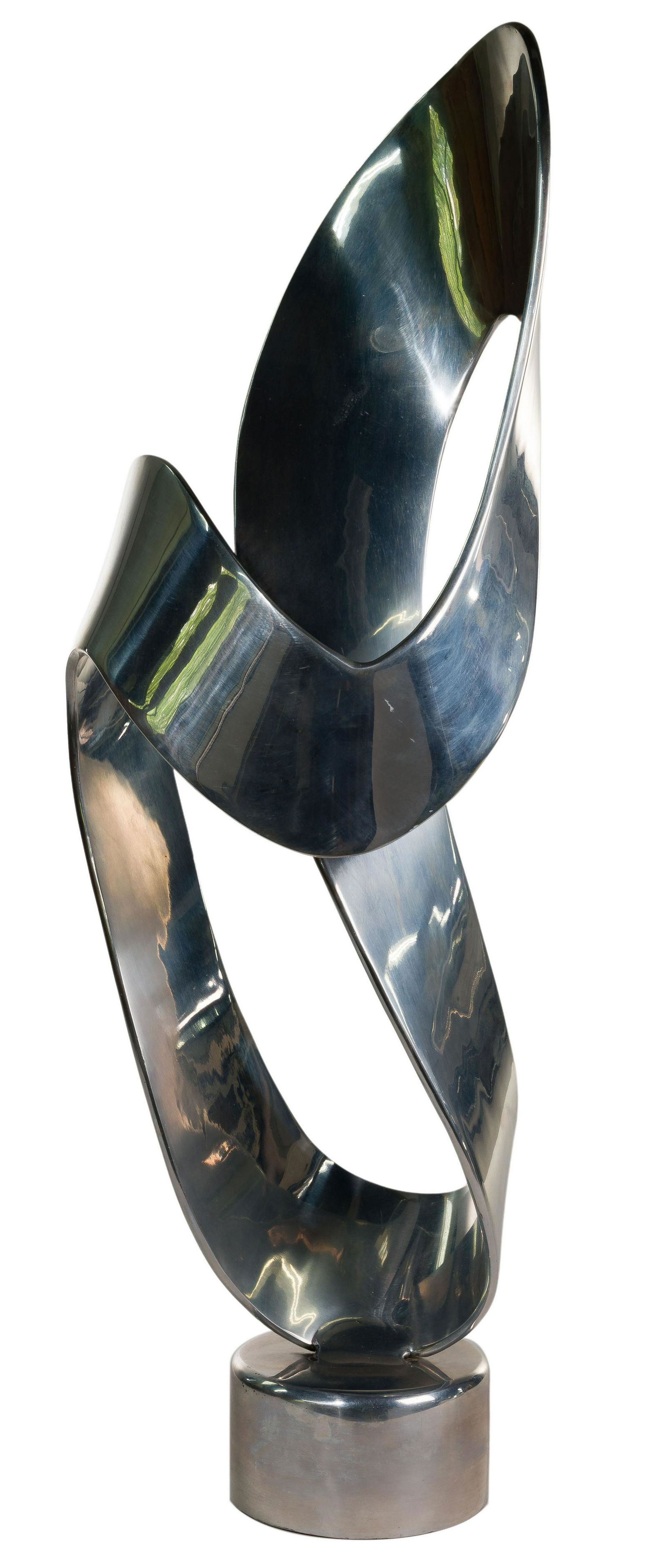 Bill Keating (American, b.1932) Aluminum Sculpture: Bill Keating (American, b.1932) Aluminum Sculpture 1980, etch signed near bottom edge, depicting an abstract form Property from: a Wilmette, Illinois estate Height: 26 inches, Width: 8 inches Conditio