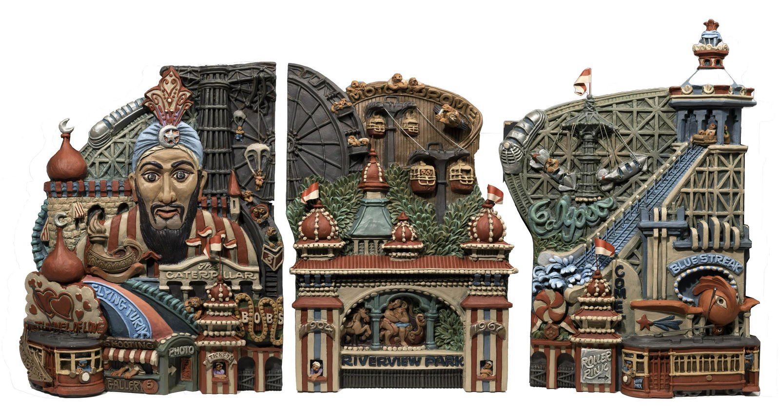 Alice 'Zani' Jacobsen (American, 20th Century) 'Riverview' Triptych Plaster Relief (1 of 8)