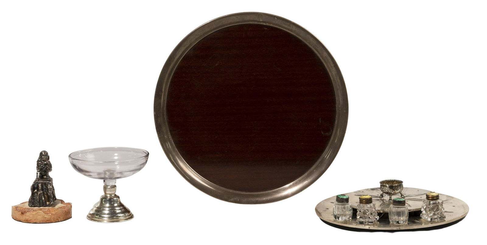 Sterling Silver Object Assortment: Sterling Silver Object Assortment (8) items including a Victorian open salt having lion passant, other hallmarks and 'T-S', likely Thomas Smily (British 1850s-1880s); weighted items including (2) pair