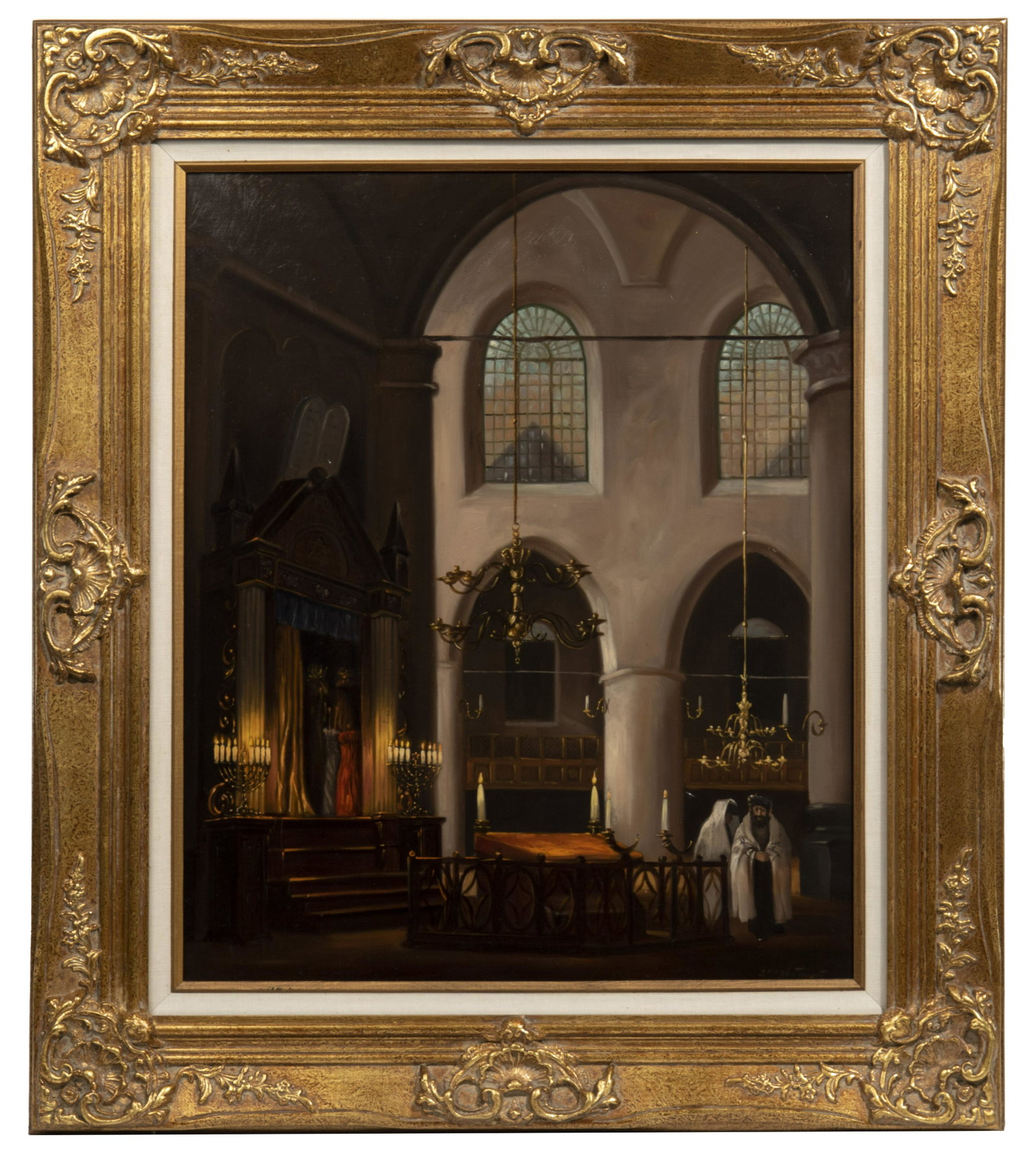 Jan Nagtegaal (Dutch, 1912-2000) 'Synagogue' Oil on Canvas: Jan Nagtegaal (Dutch, 1912-2000) 'Synagogue' Oil on Canvas Undated, signed lower right, titled and signed again in pencil to verso, a gold lacquered frame Property from: Private Collector, Northbrook,