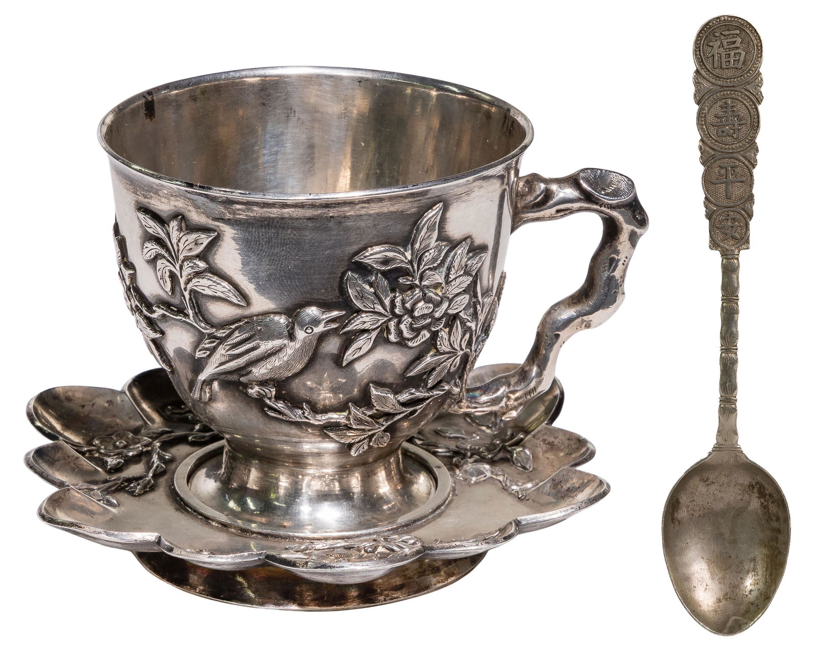 Han Tong Feng Chinese Sterling Silver Cup, Saucer and Spoon (1 of 5)