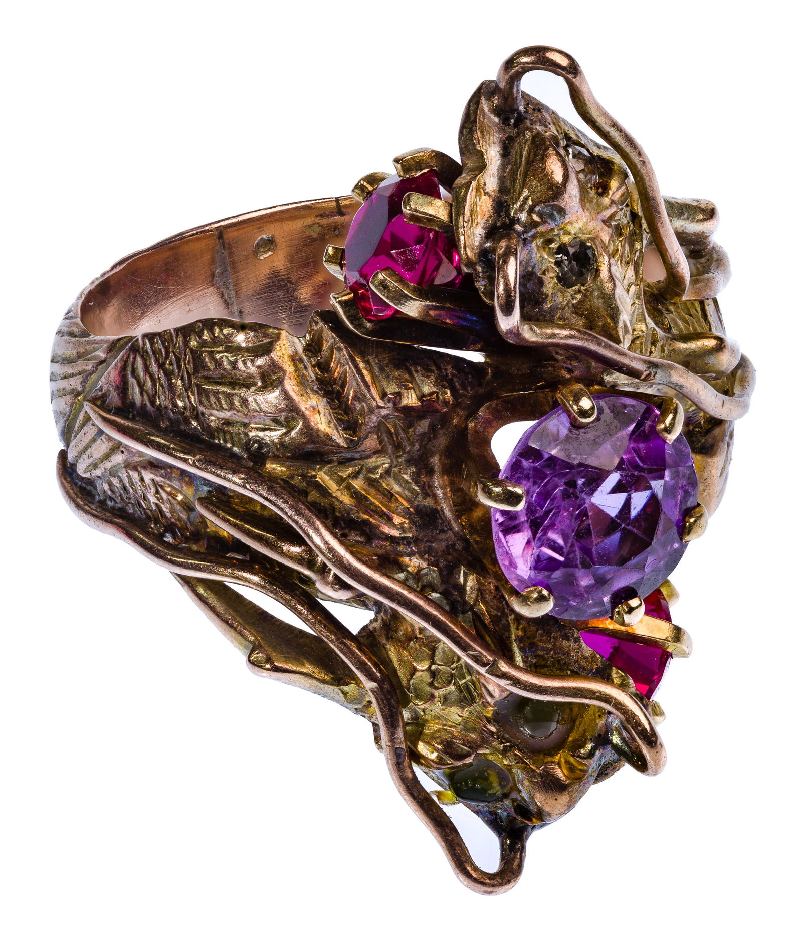 14k Yellow Gold and Semi-Precious Gemstones Cast Ring (1 of 2)