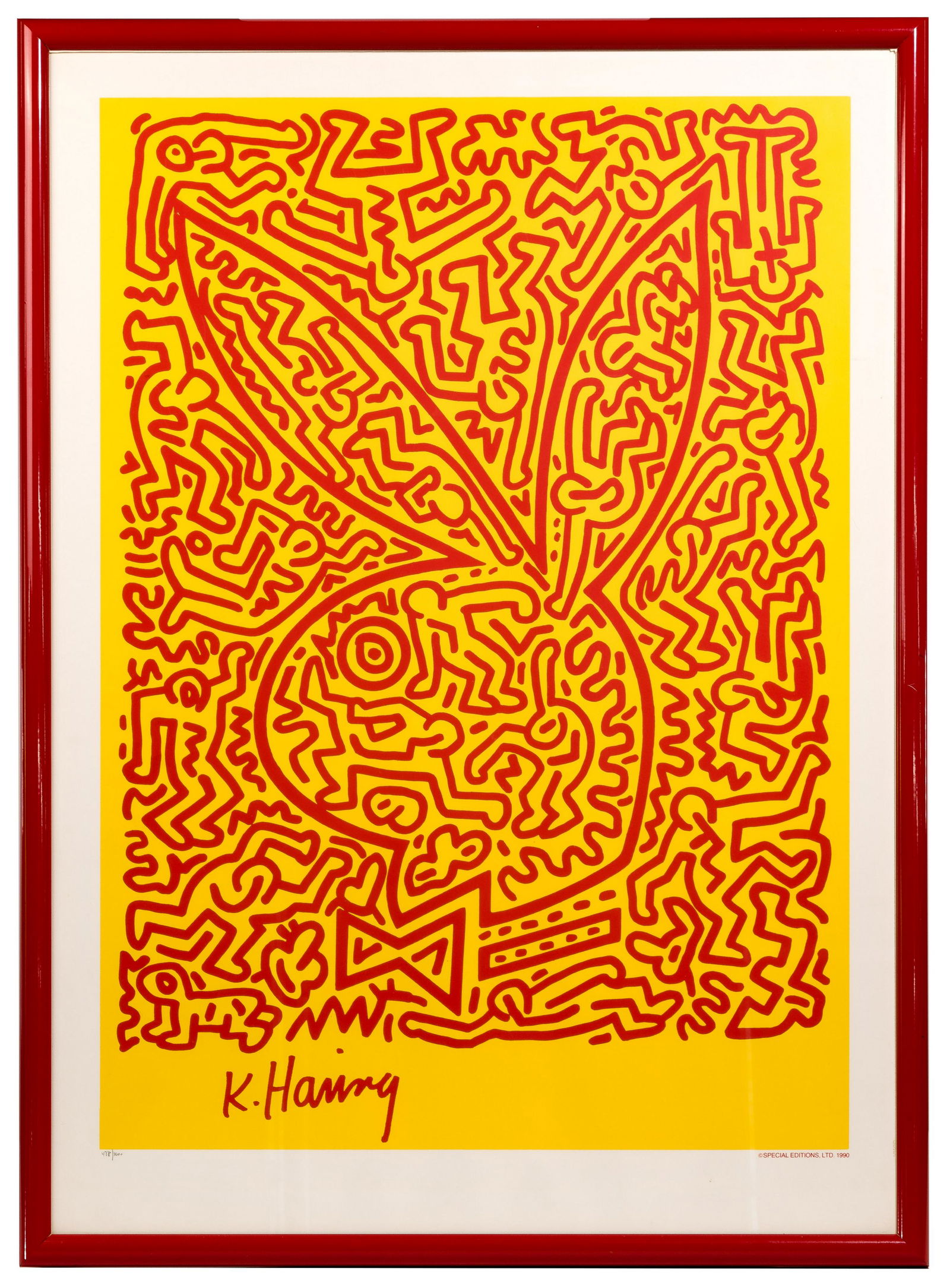 Keith Haring (American, 1958-1990) 'Playboy Bunny No. 2' Serigraph: Keith Haring (American, 1958-1990) 'Playboy Bunny No. 2' Serigraph 1990, print signed lower left, pencil #478/1000 lower left, 'Special Editions, LTD. 1990' printed lower right, pop art depiction of w