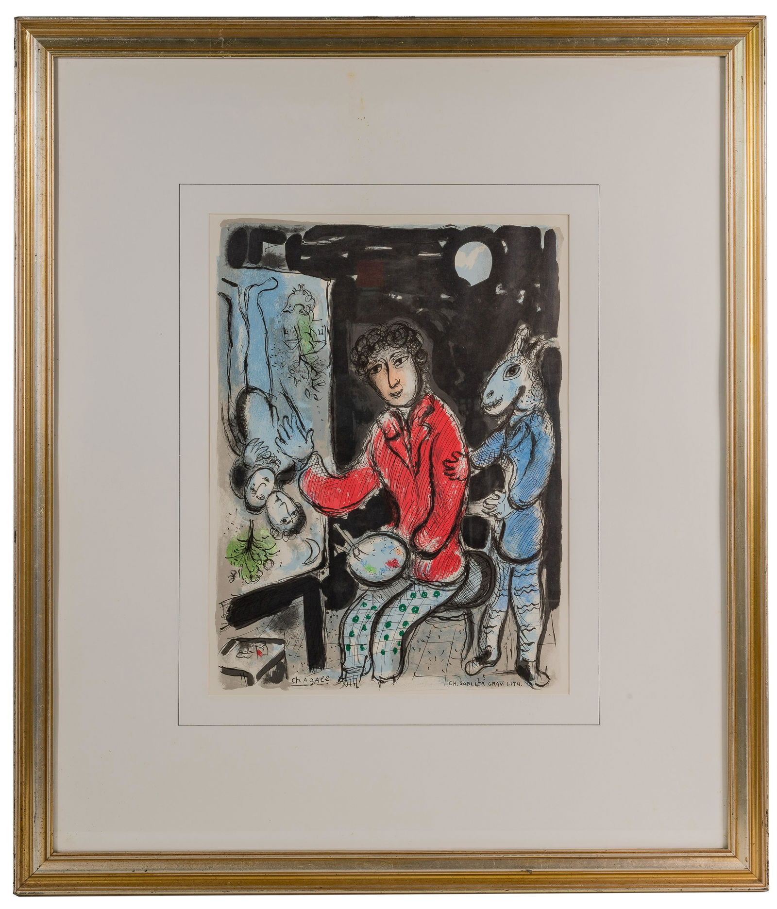 Marc Chagall (Russian / French 1887-1985) 'Painter in the Workshop (The Lovers)' Lithograph (1 of 4)