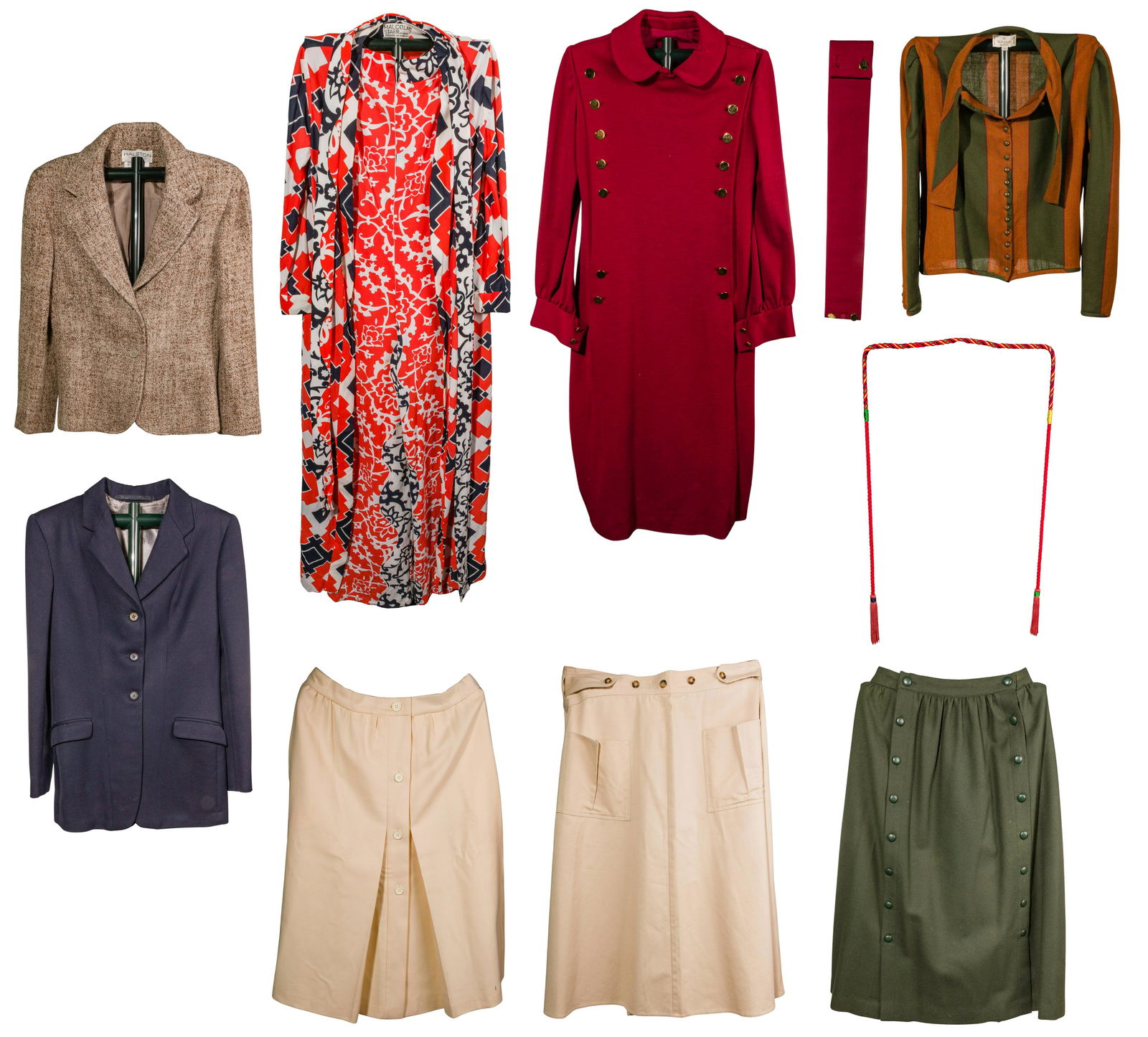 Clothing Assortment: Clothing Assortment (8) items including jackets, dresses, skirts; some from Chloe, Valentino and Halston, some with belts Property from: Private Collector, Wilmette, IL Size: 5-16 US sizes Condition: