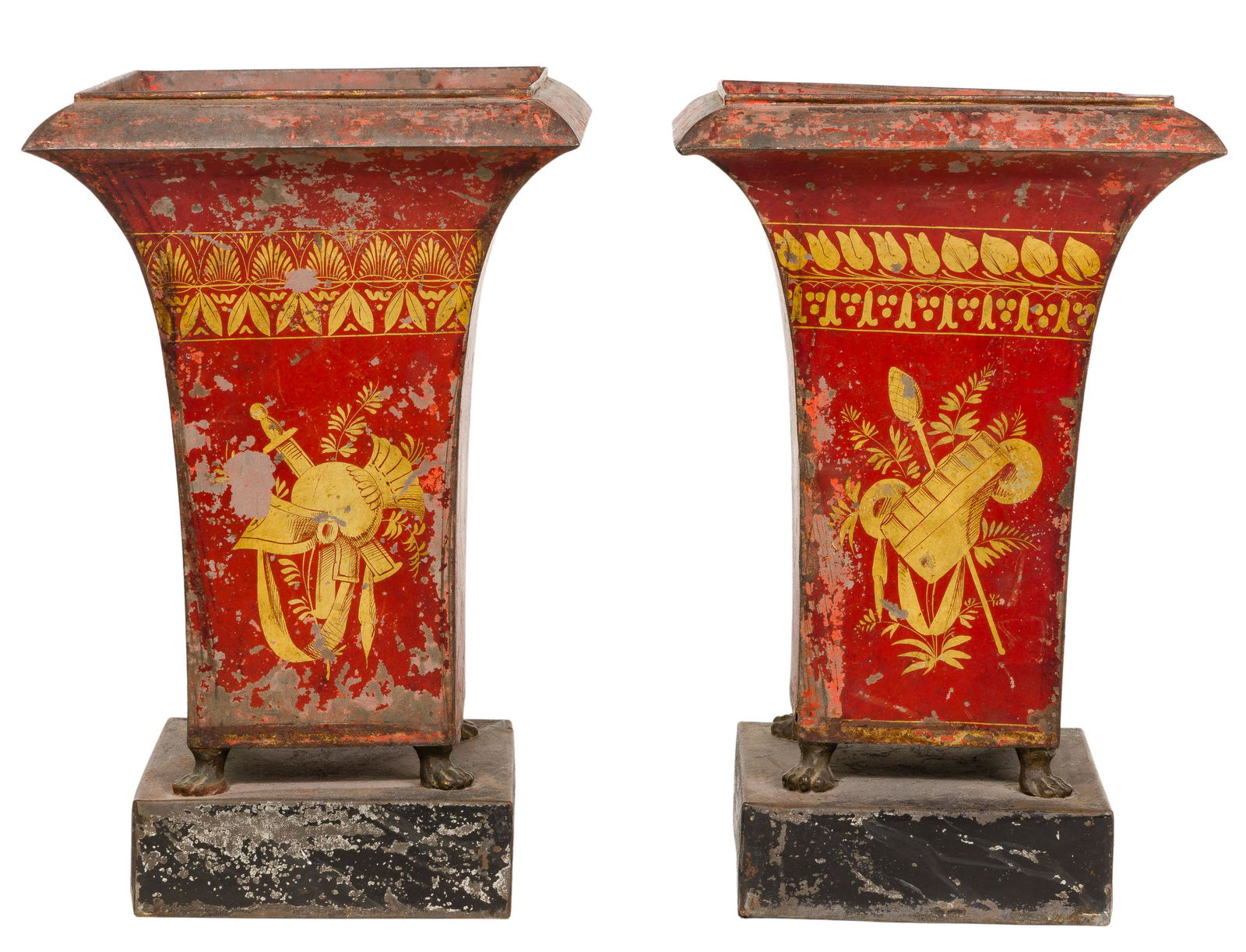 French Neoclassical Directoire Style Gilt and Red Metal Tole Vases (1 of 8)