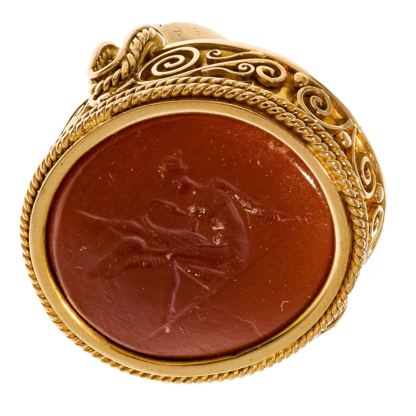 18k Yellow Gold and Carved Carnelian Scarf Ring (1 of 2)