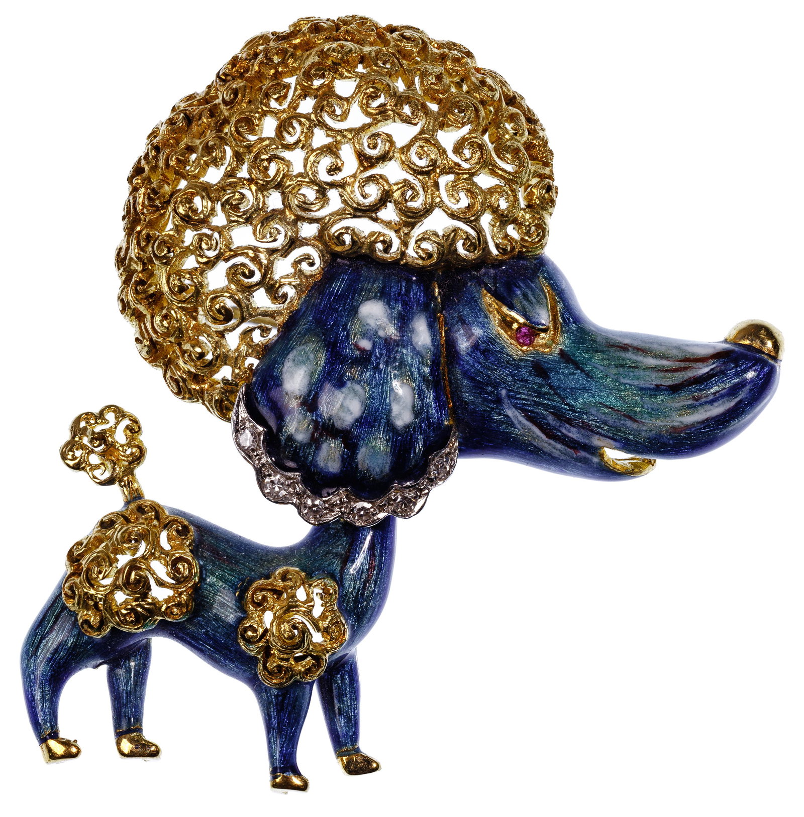 18k Yellow Gold, Enamel and Diamond Dog Brooch (1 of 2)