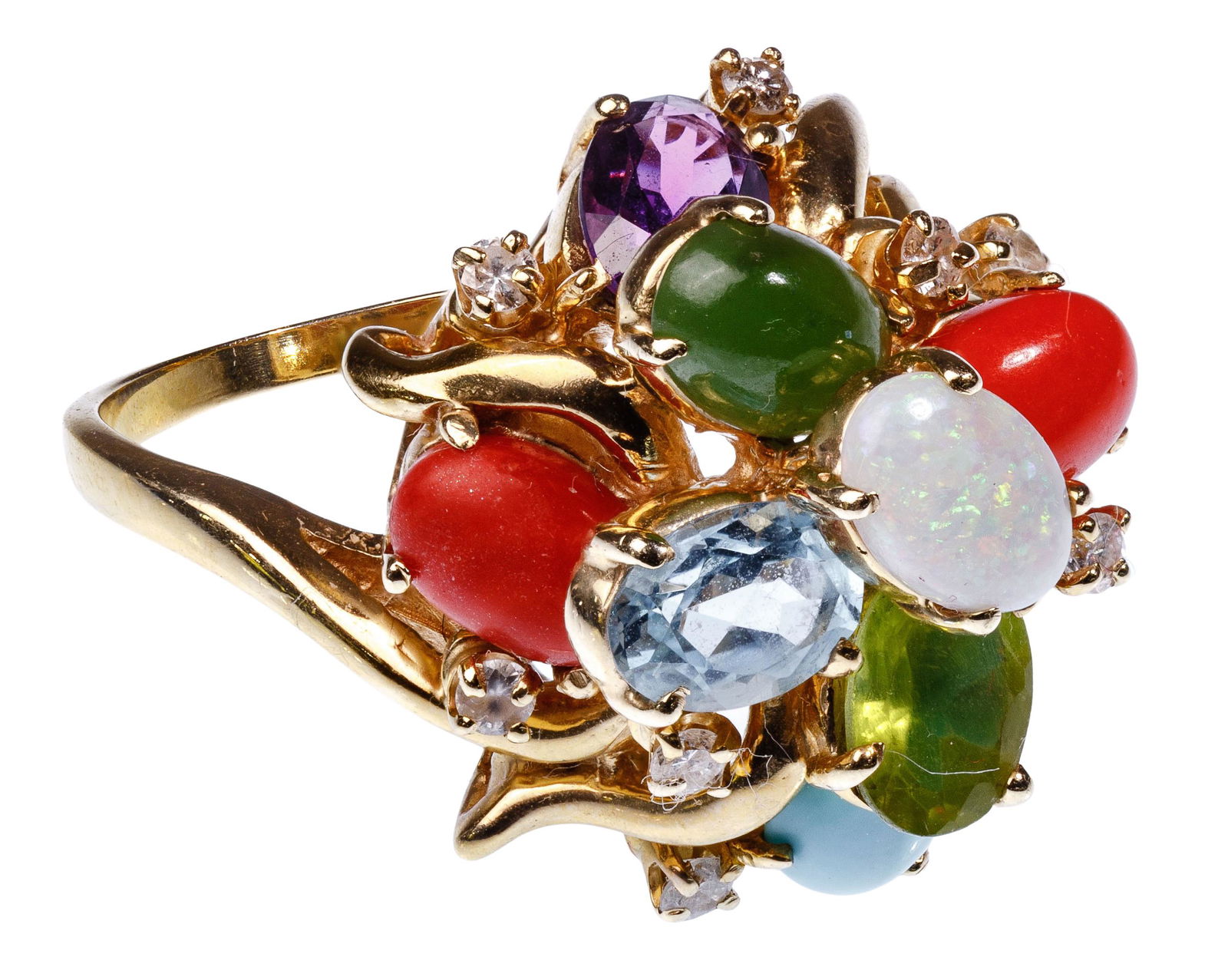 14k Yellow Gold, Semi-Precious Gemstone and Diamond Ring (1 of 2)