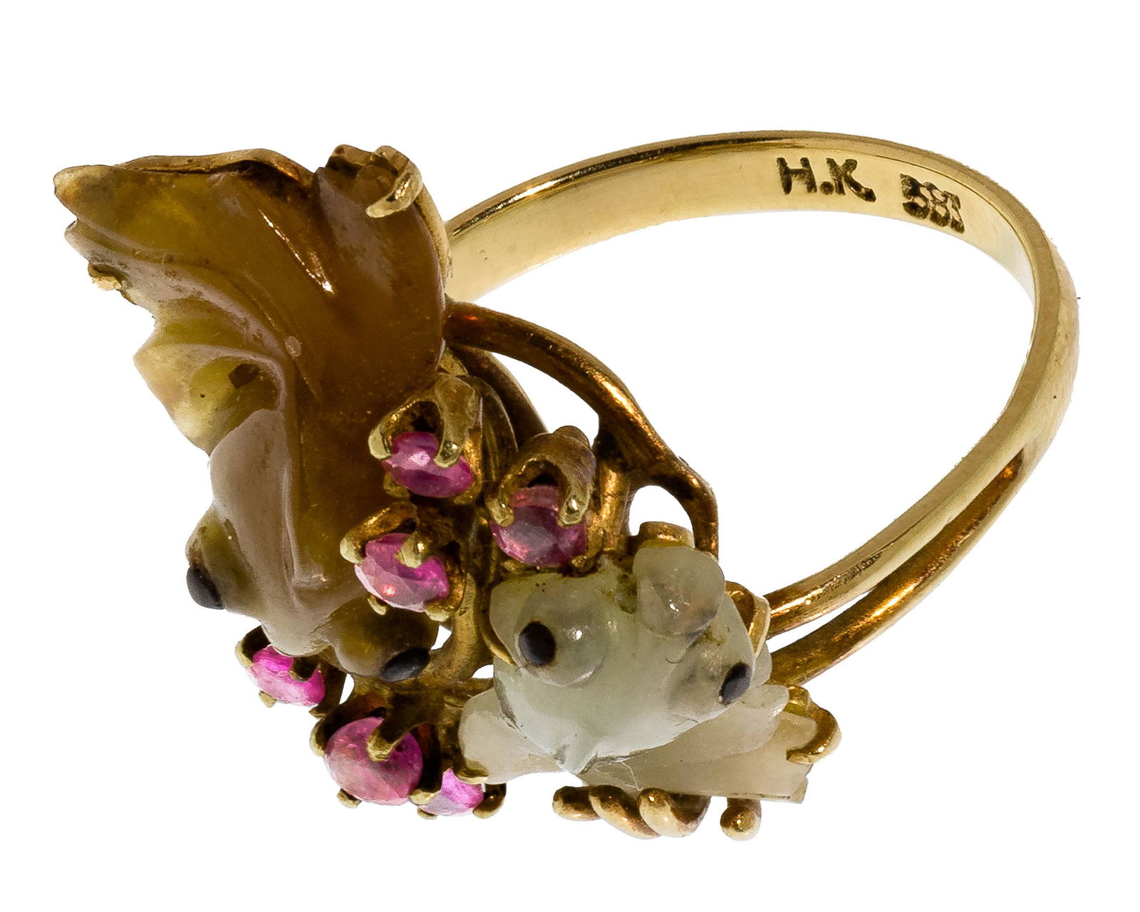 14k Yellow Gold, Jadeite Jade and Ruby Ring (1 of 2)