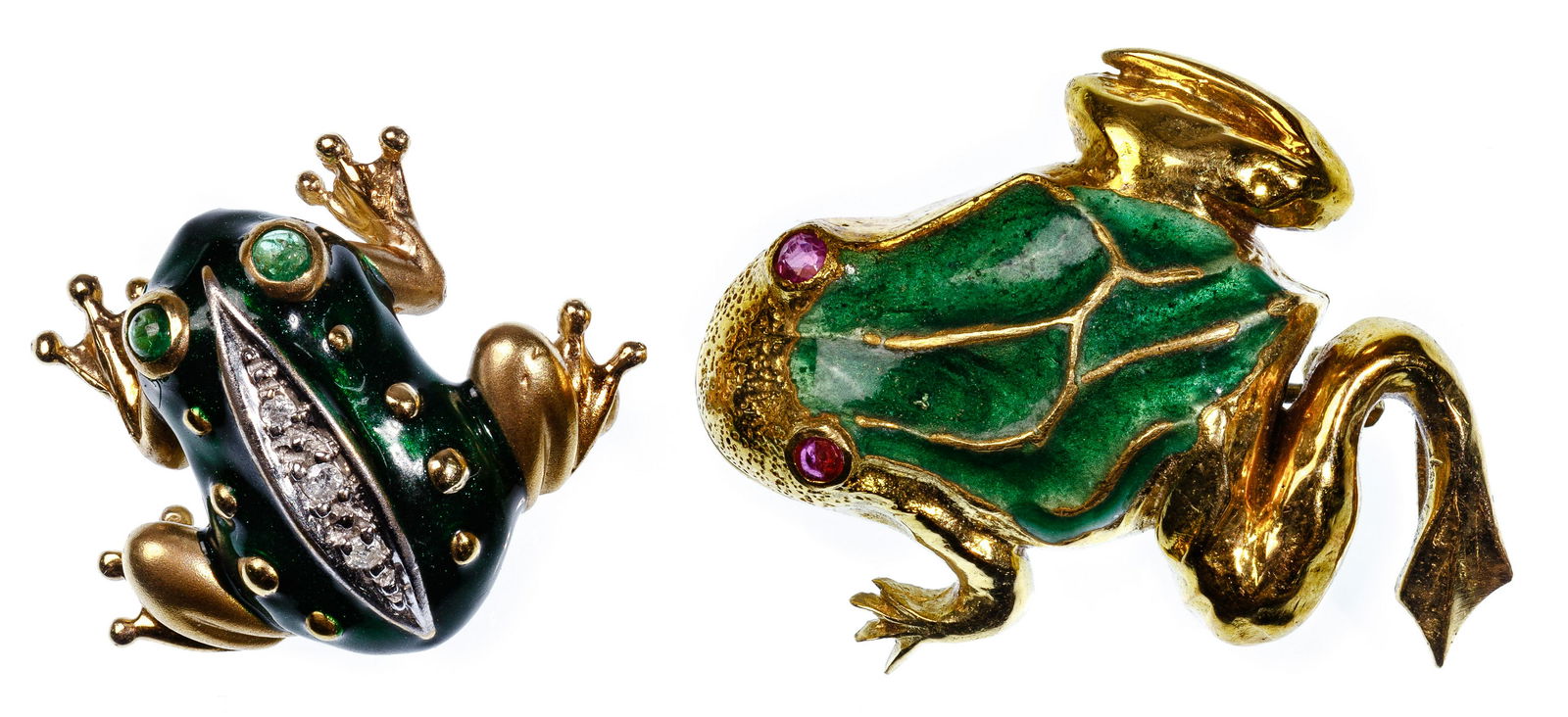 18k and 14k Yellow Gold and Enamel Frog Pins (1 of 2)