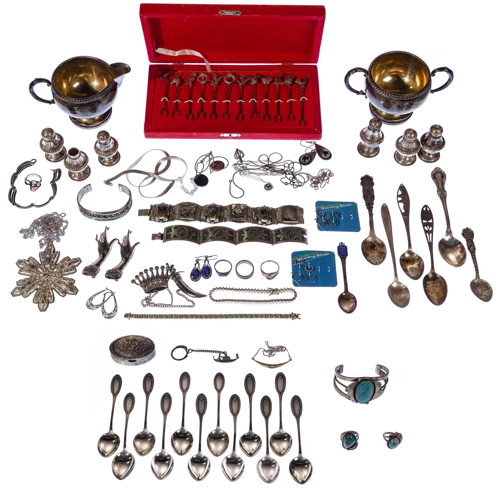 Sterling Silver and European Silver (800) Jewelry and Tableware Assortment (1 of 3)