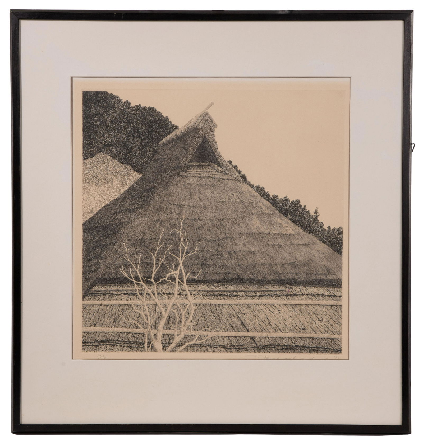 Ryohei Tanaka (Japanese, 1933-2019) 'Thatched Roof' Etching (1 of 3)