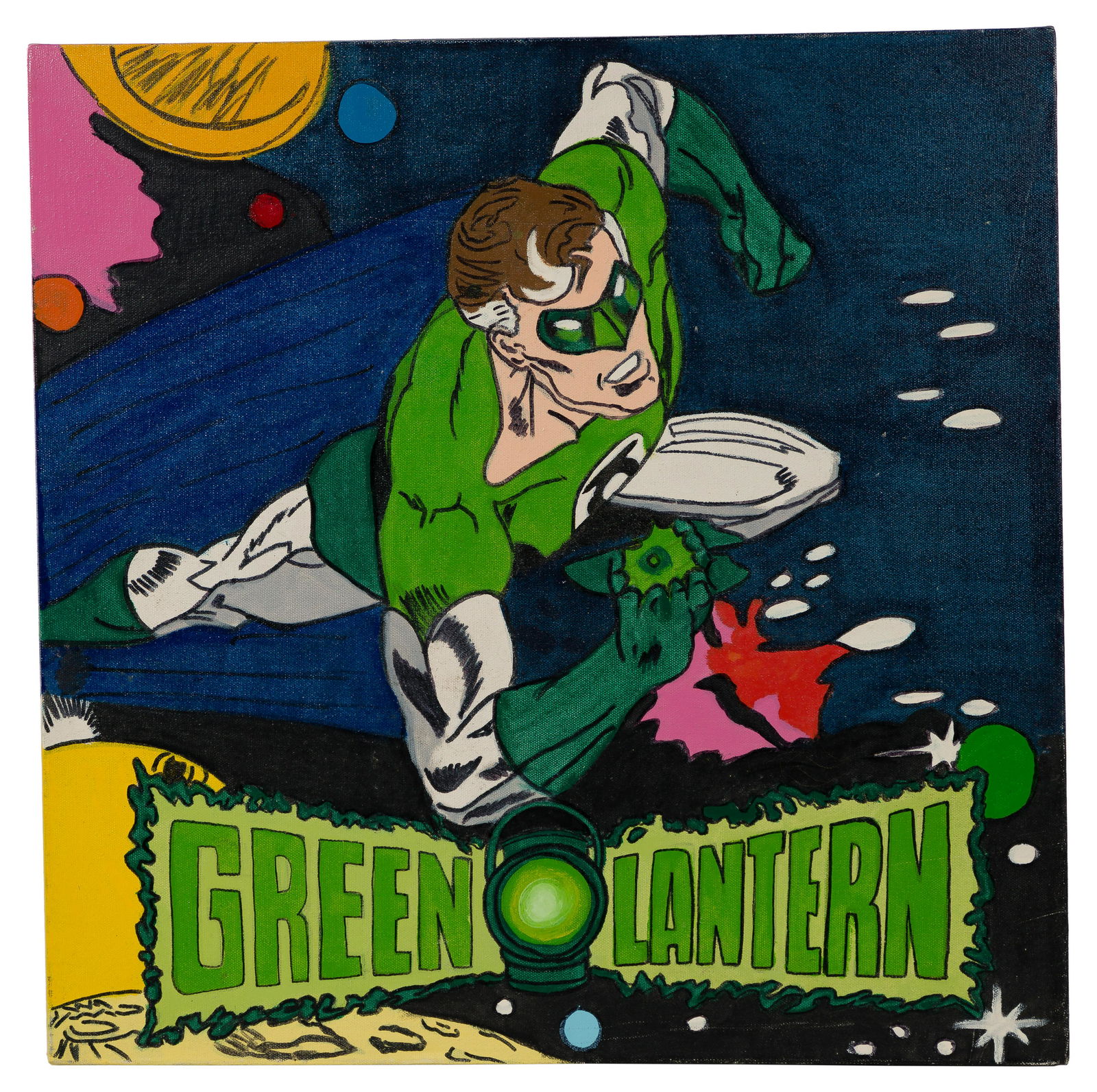 Steve Kaufman (American, b.1960) 'Green Lantern' Oil on Canvas (1 of 4)