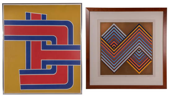 Pierre Clerk (American, b.1928) and Jurgen Peters (German, 1936-1997) Serigraphs: Pierre Clerk (American, b.1928) and Jurgen Peters (German, 1936-1997) Serigraphs (2) items each depicting abstract geometric scenes including Clerk, 1970, pencil signed and dated lower right,