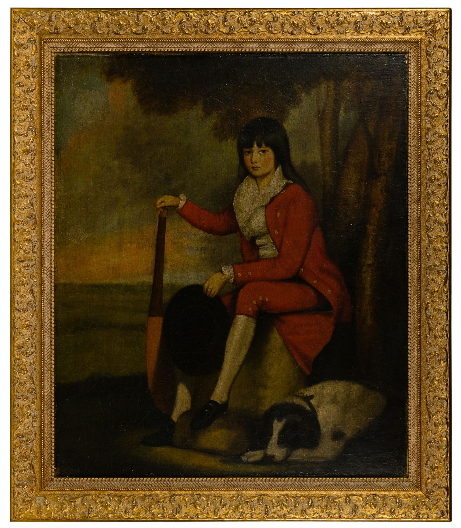 (After) Gilbert Stuart (American, 1755-1828) 'Portrait of Master Day' Oil on Canvas: (After) Gilbert Stuart (American, 1755-1828) 'Portrait of Master Day' Oil on Canvas Undated, unsigned, depicting a young male figure and dog, in a gold tone wood frame Property from: a Buffalo Grove,