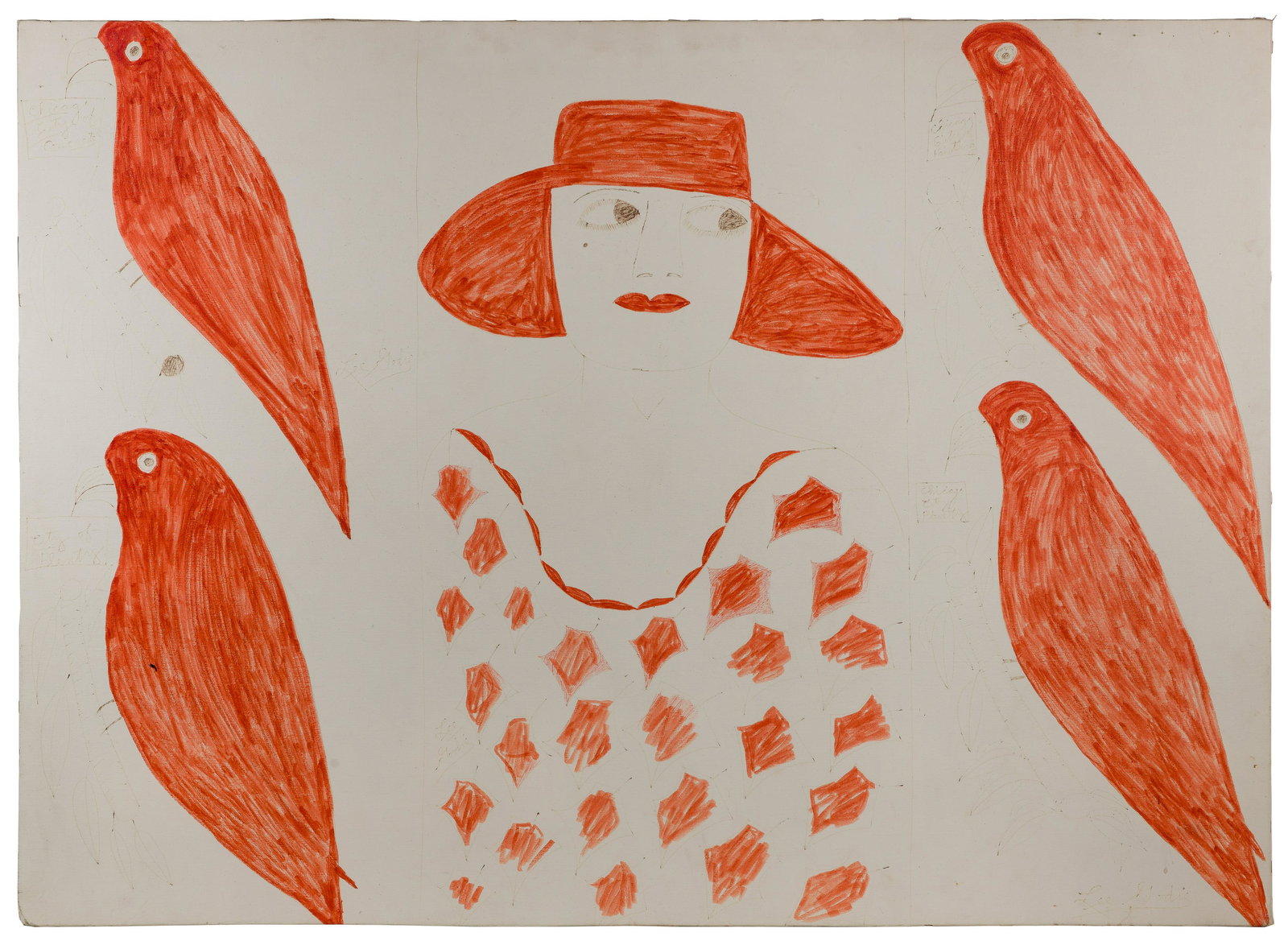 Lee Godie (American, 1908-1994) 'Chicago, City of Plenty' Mixed Media on Canvas on Board (1 of 7)