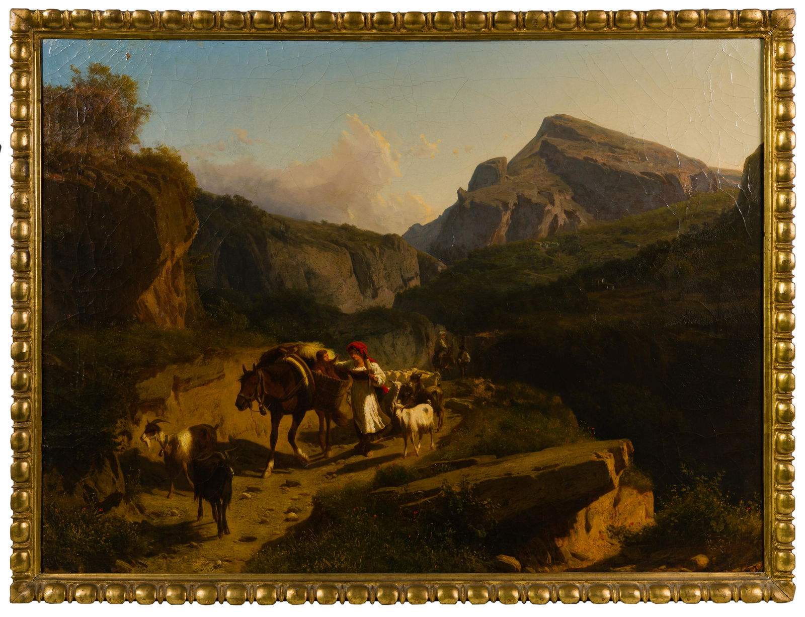 Andreas Marko (Austrian, 1824-1895) Oil on Canvas: Andreas Marko (Austrian, 1824-1895) Oil on Canvas 1859, signed and dated lower right, landscape including figures, livestock and horses, in a gold tone wood frame Property from: Madison, WI Estate Hei