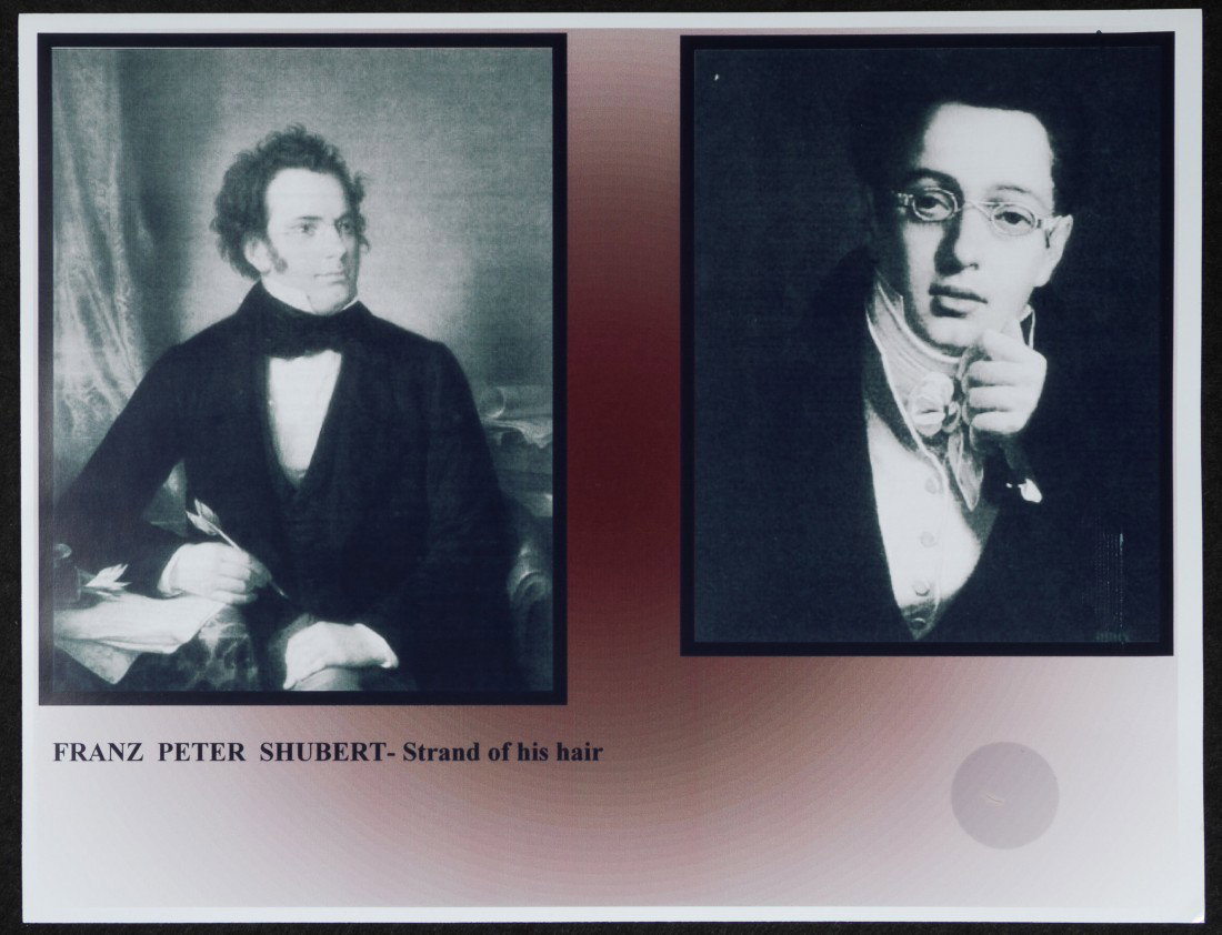 Franz Peter Shubert, Composer, Strand of Hair: c.1797-1828 Includes COA from John Reznikoff, University Archives PSA/DNA | 8 1/2 inches x 11 inches (attached photo with strand)