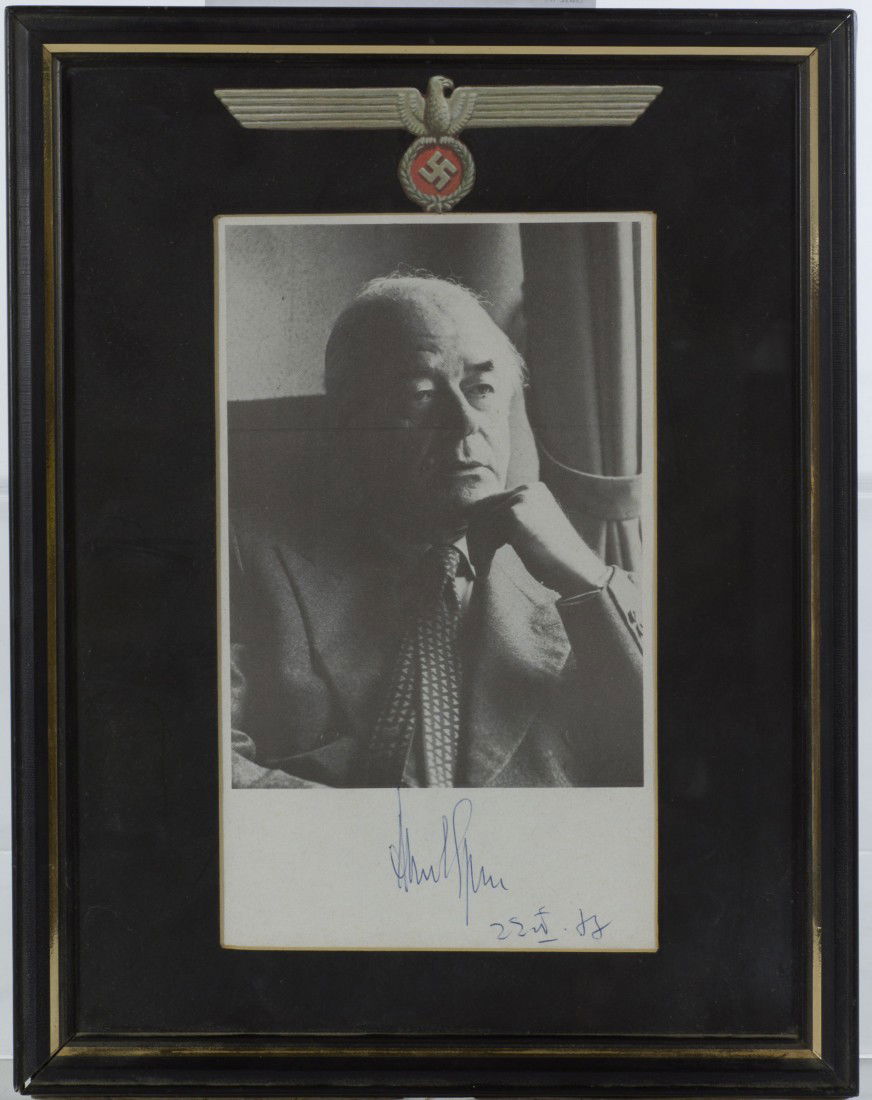 Albert Speer, Architect of Adolf Hitler, Signed Ph: c.1970, ball-point pen autograph. Framed. | 7 3/4 inches x 4 1/2 inches (paper size), 11 1/4 inches x 8 3/4 inches (framed)