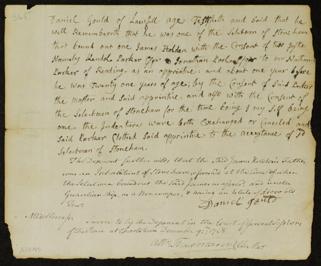John Adams, President, Hand Written Document: 1768 dated December 9. First eleven lines in Adams handwriting. Unsigned. Includes COA from PSA/DNA Authentication Services, Orwigsburg, PA. | 6 inches x 7 1/2 inches (document)